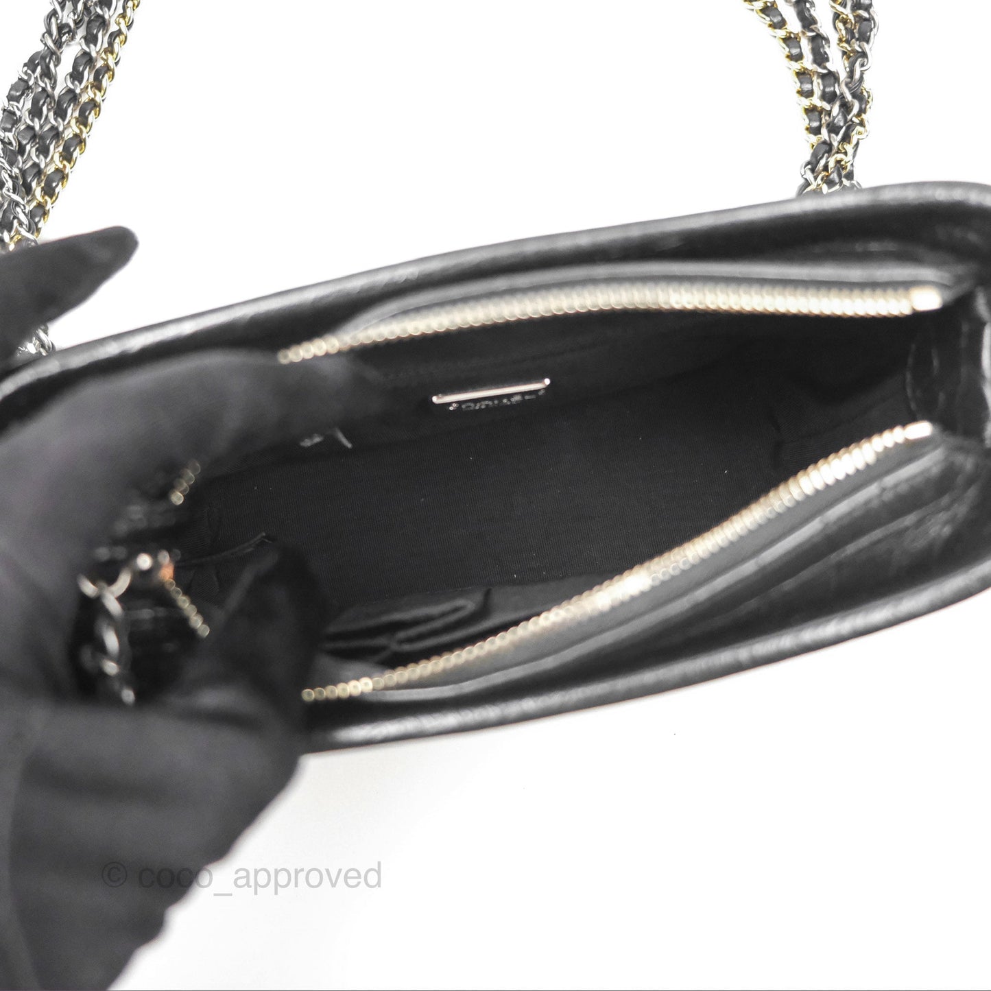 Chanel Small Gabrielle Hobo with Logo Handle Quilted Black Croc Embossed Calfskin