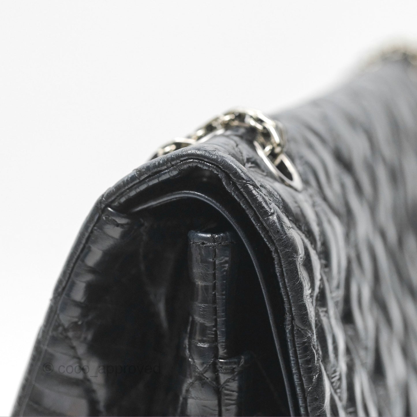 Chanel Reissue 227 Flap Quilted Calfskin Black Striped Dark Silver Hardware