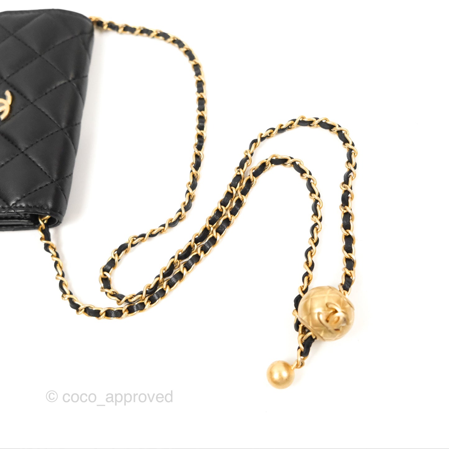 Chanel Pearl Crush Mini Clutch With Chain Black Lambskin Aged Gold Hardware