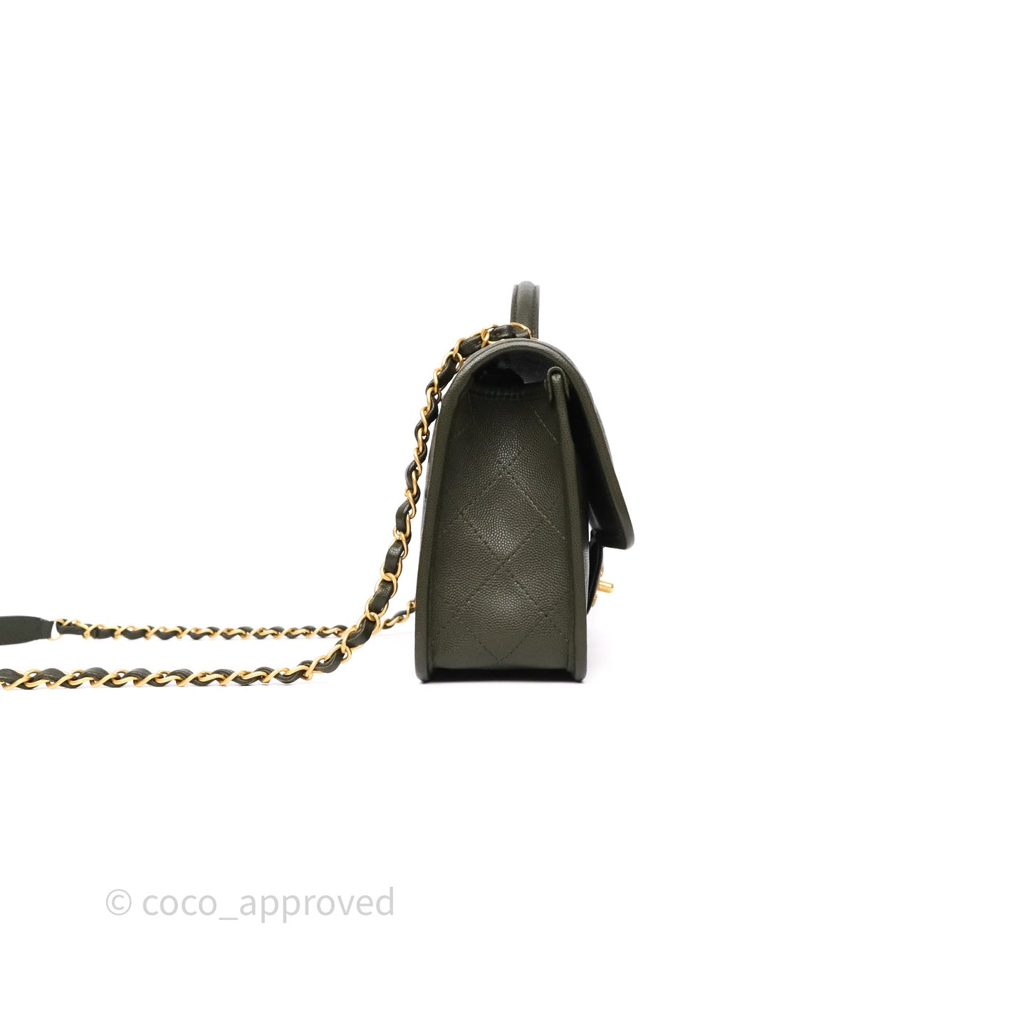 Chanel School Memory Top Handle Flap Army Green Caviar Aged Gold Hardware