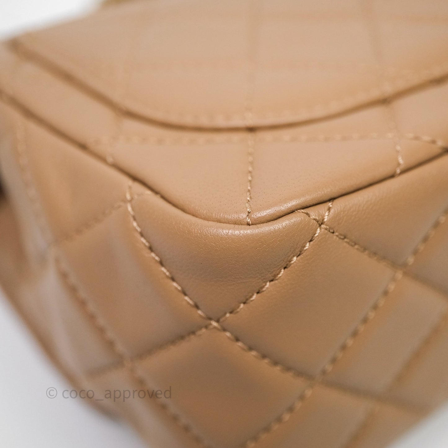 Chanel Pearl Crush Mini Square Quilted Beige Lambskin Aged Gold Hardware