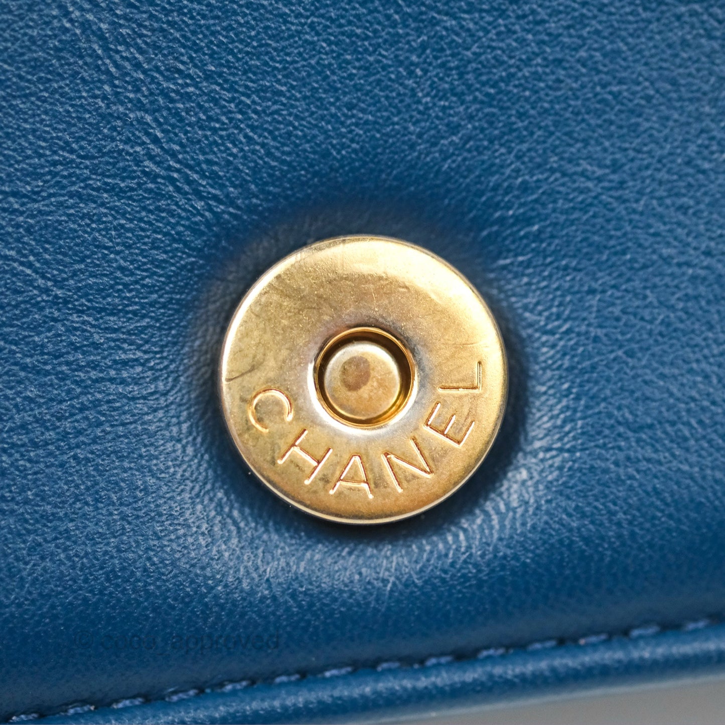 Chanel Quilted Boy Wallet on Chain WOC Blue Calfskin Aged Gold Hardware