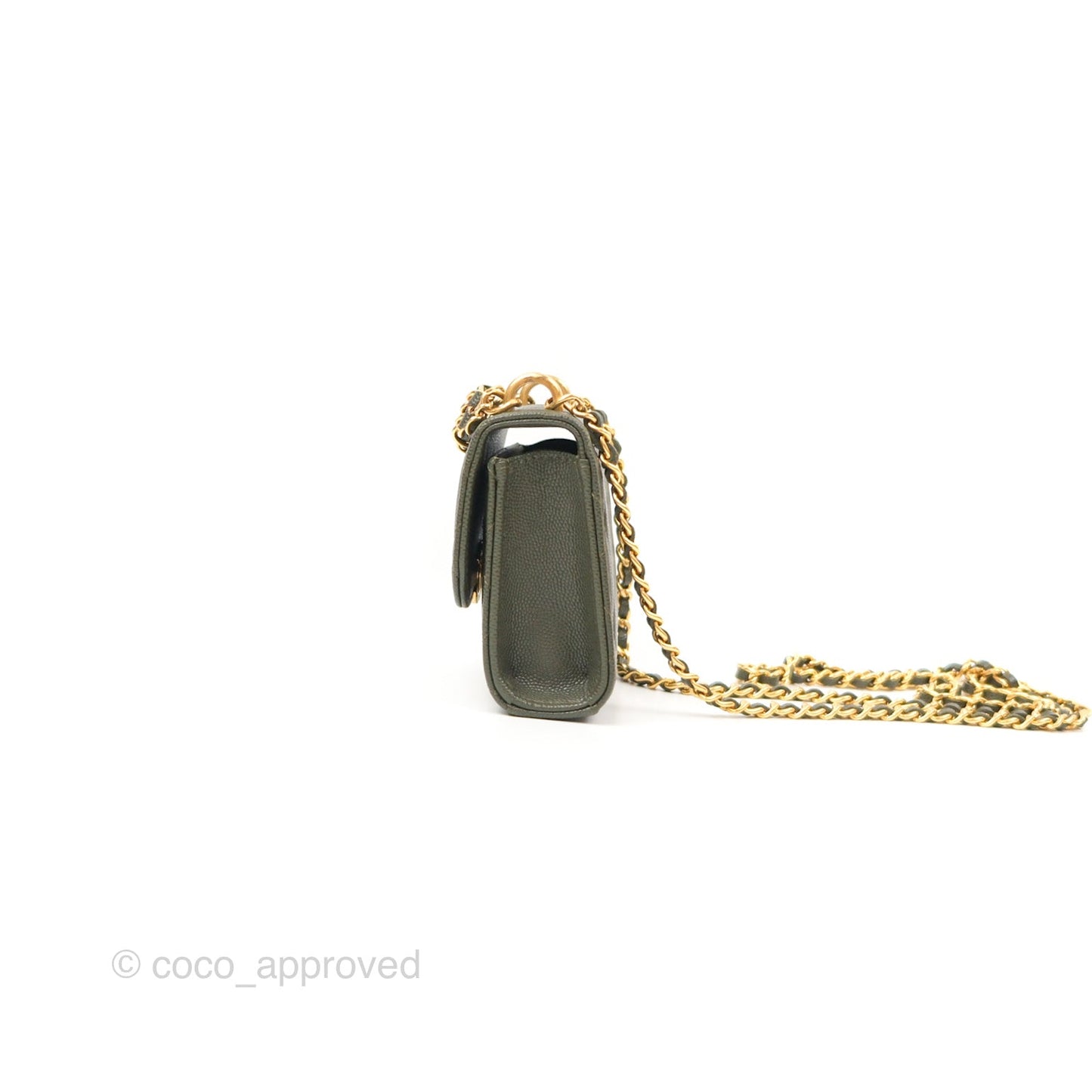 Chanel Coco First Mini Clutch On Chain Dark Olive Green Caviar Gold Hardware 22K