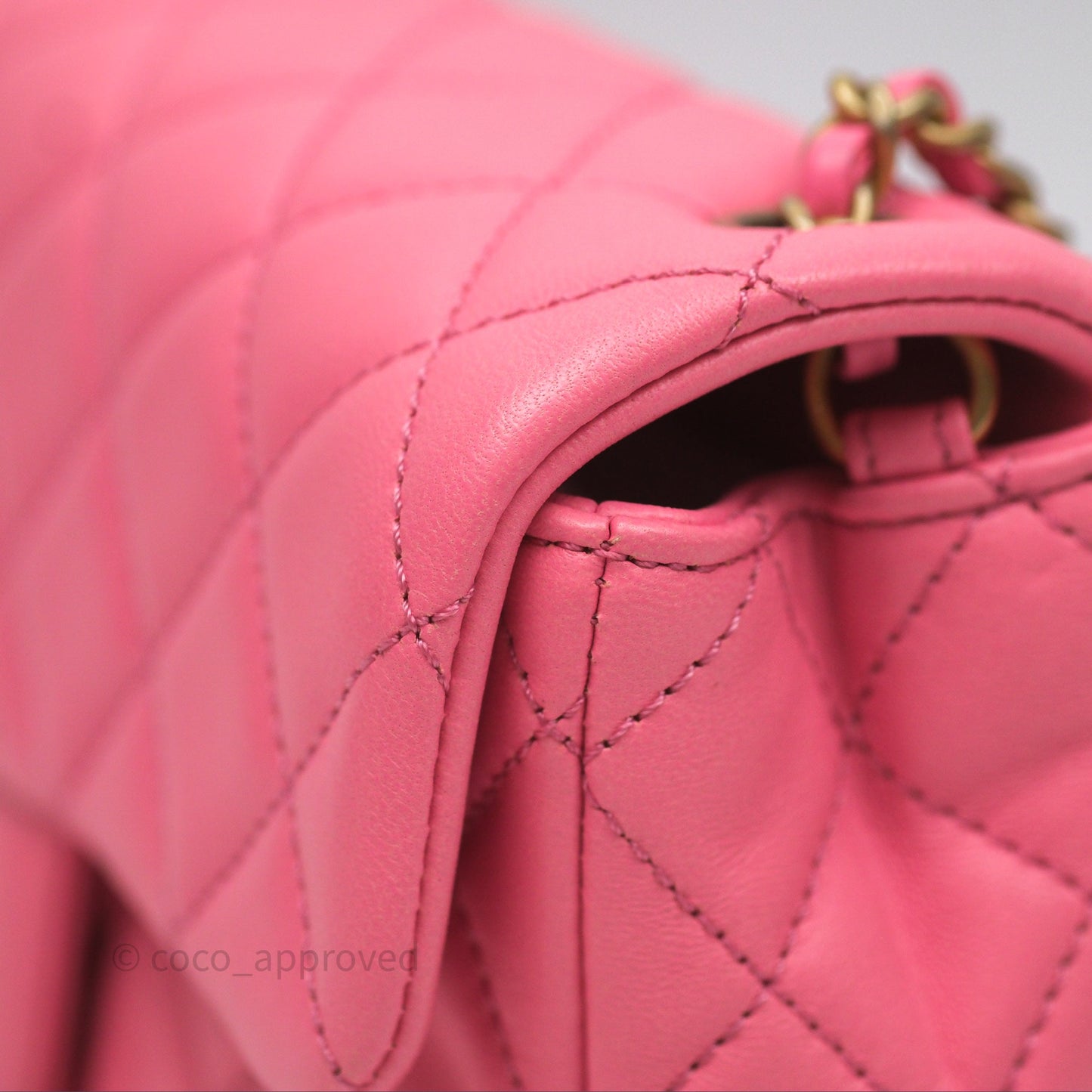 Chanel Mini Rectangular Pearl Crush Quilted Pink Lambskin Aged Gold Hardware