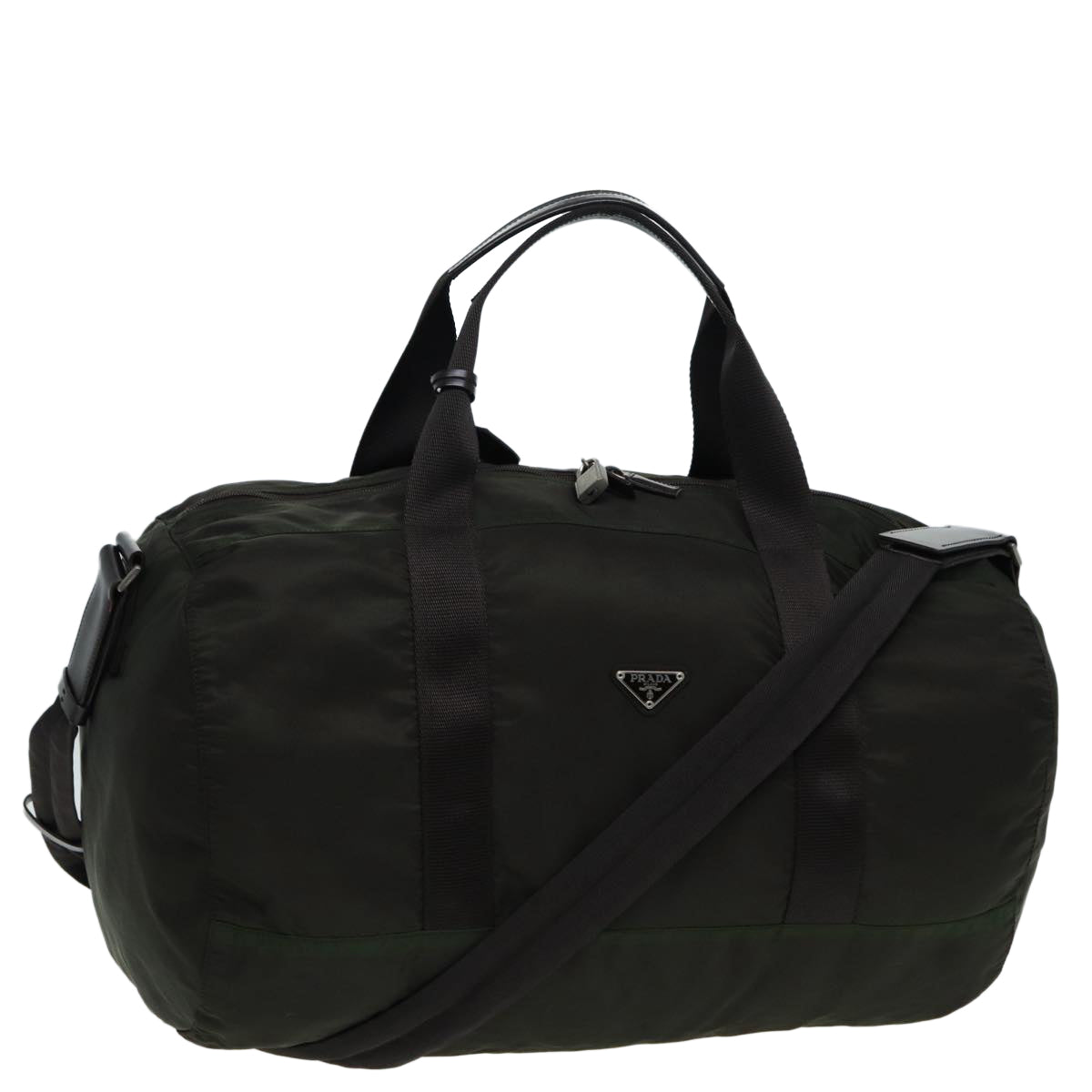 Luxury Prada Boston Bag Nylon 2way Khaki Silver  84548