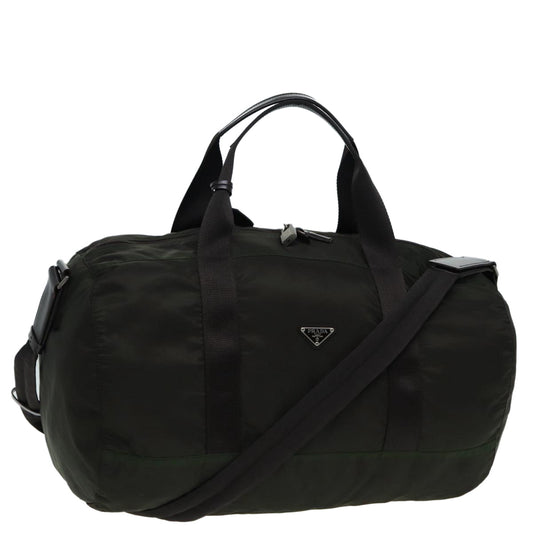 Luxury Prada Boston Bag Nylon 2way Khaki Silver  84548