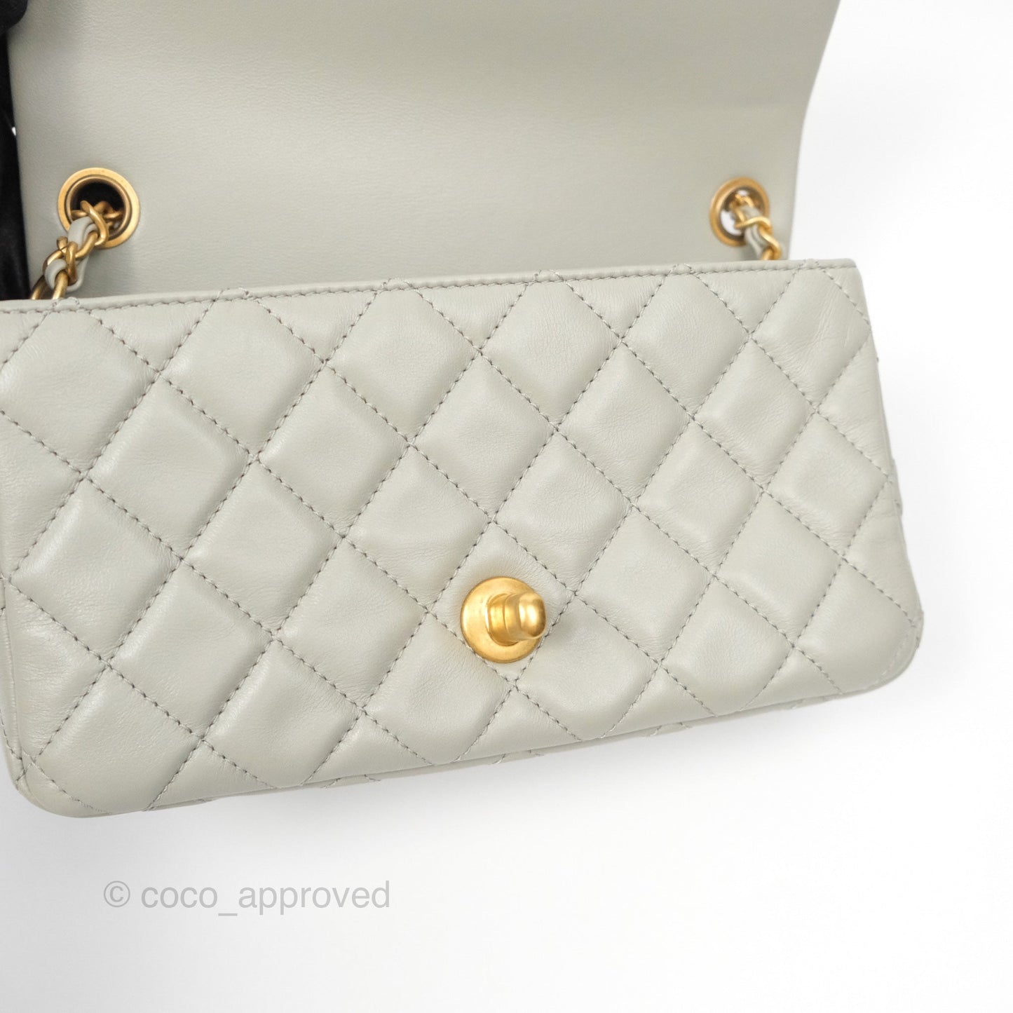Chanel Pearl Crush Mini Rectangular Grey Lambskin Aged Gold Hardware