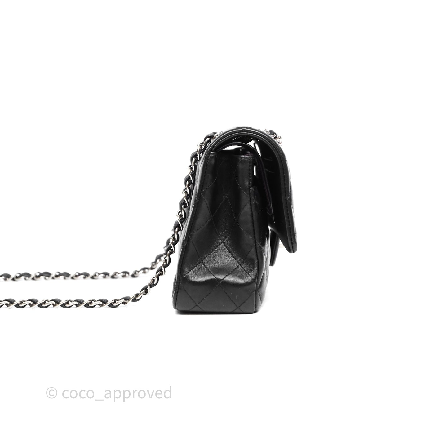 Chanel Classic M/L Medium Flap Quilted Black Lambskin Silver Hardware