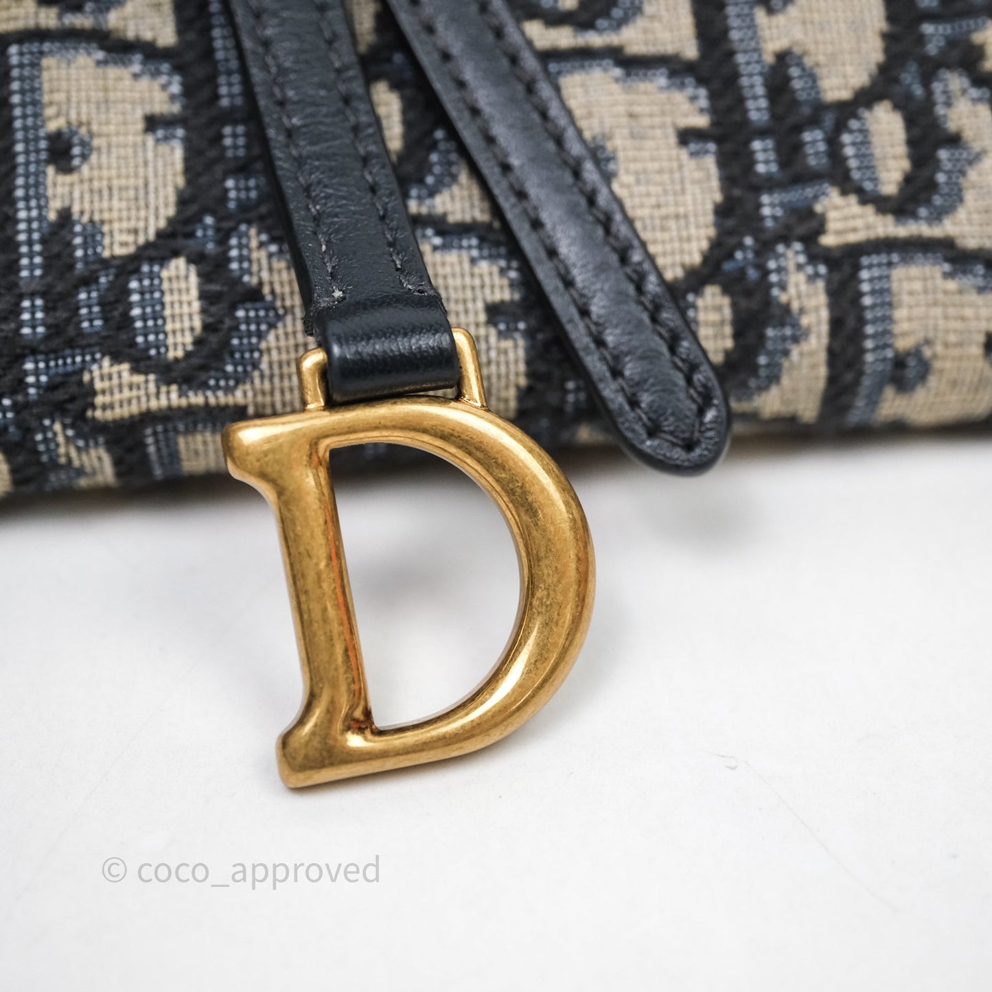 Christian Dior Small Saddle Pouch Wallet with Chain Blue Dior Oblique Jacquard