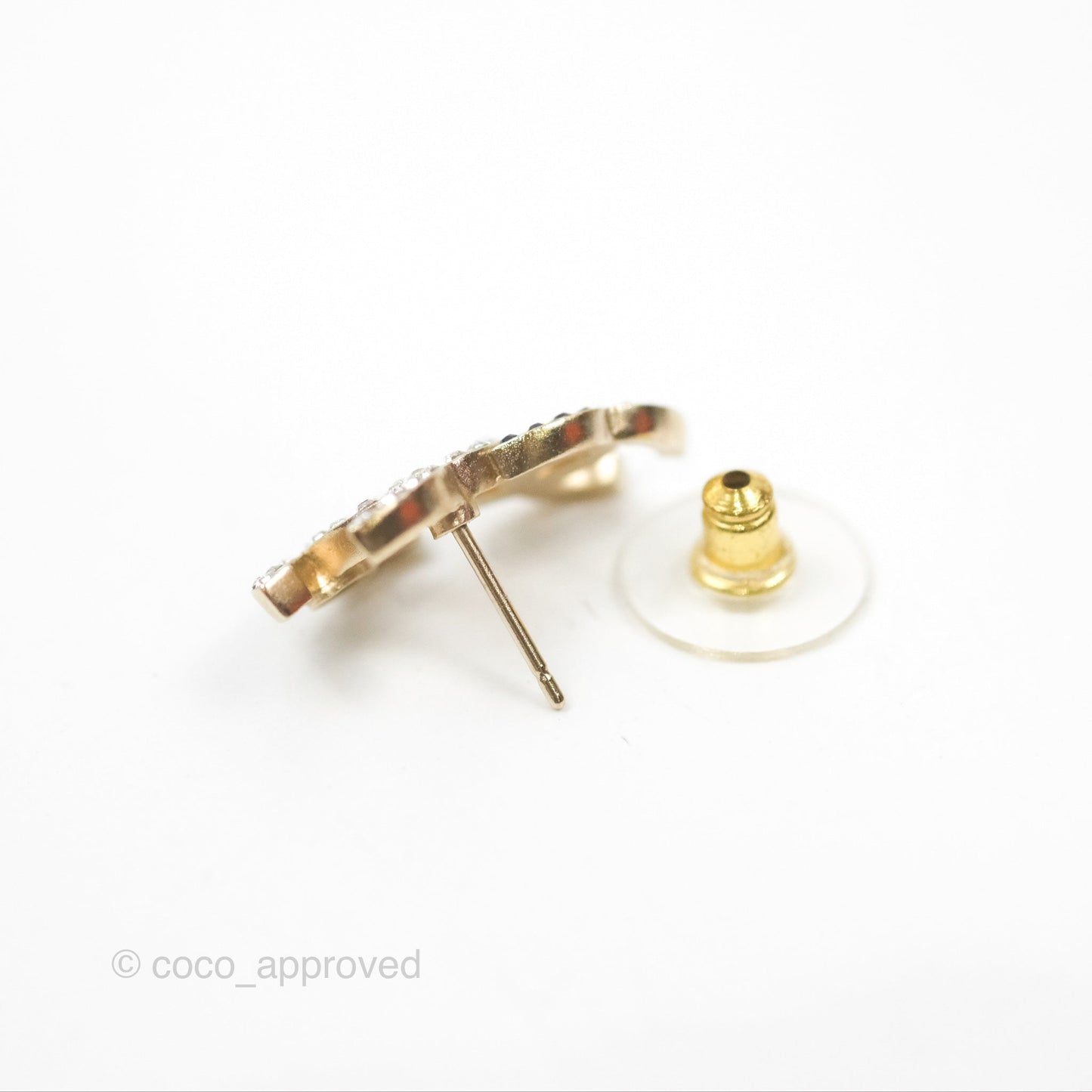 Chanel Crystal Black Double CC Earrings Gold Tone 22B