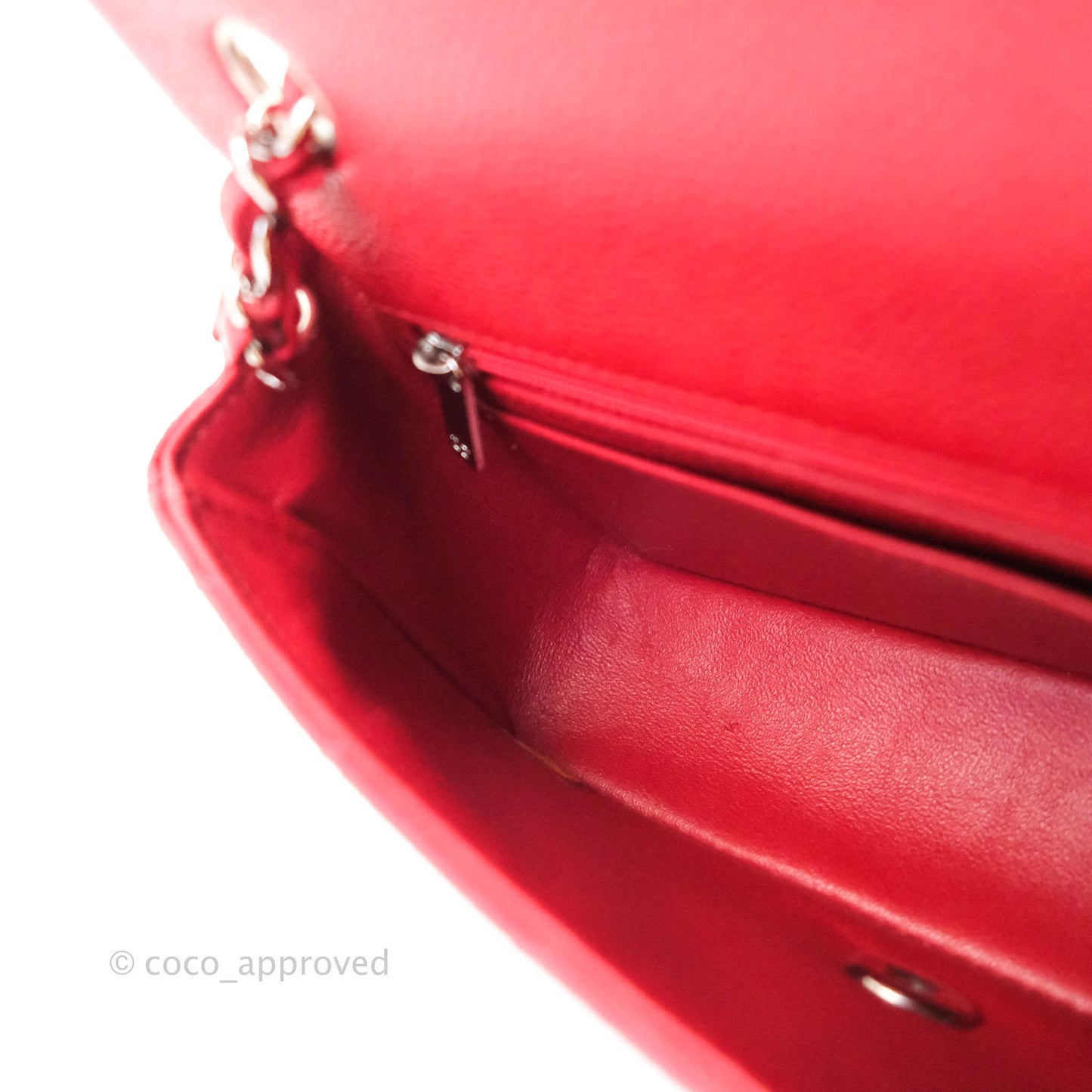 Chanel Classic Quilted Mini Rectangular Flap Red Caviar Silver Hardware