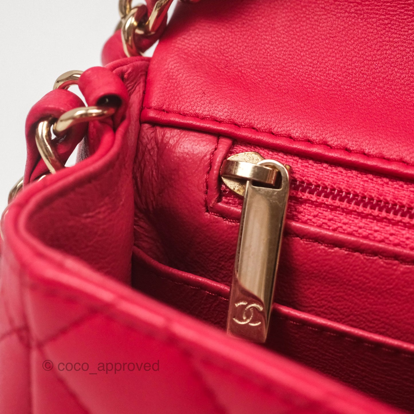 Chanel Mini Square Quilted Red Lambskin Gold Hardware
