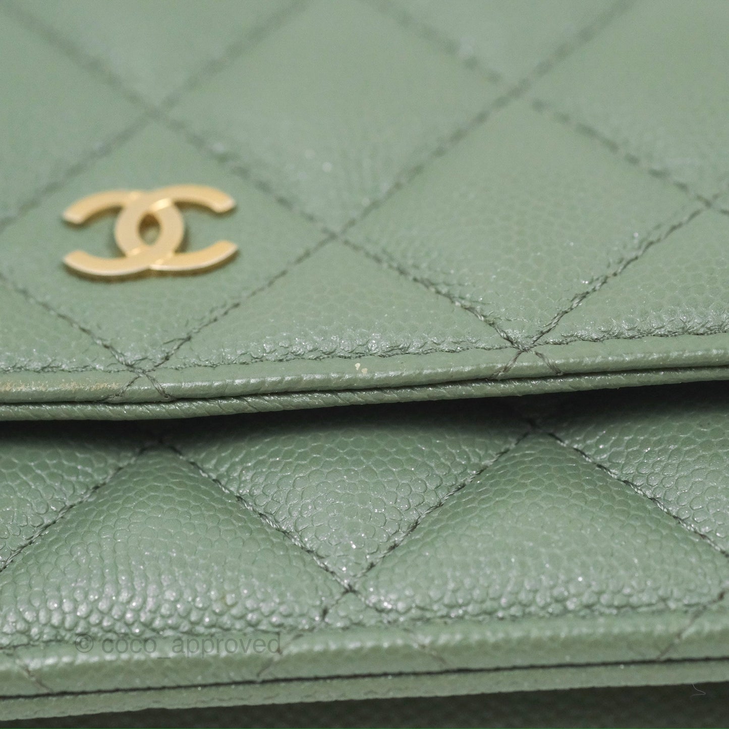 Chanel Classic Quilted Wallet On Chain WOC Glitter Dark Tiffany Green Caviar Aged Gold Hardware