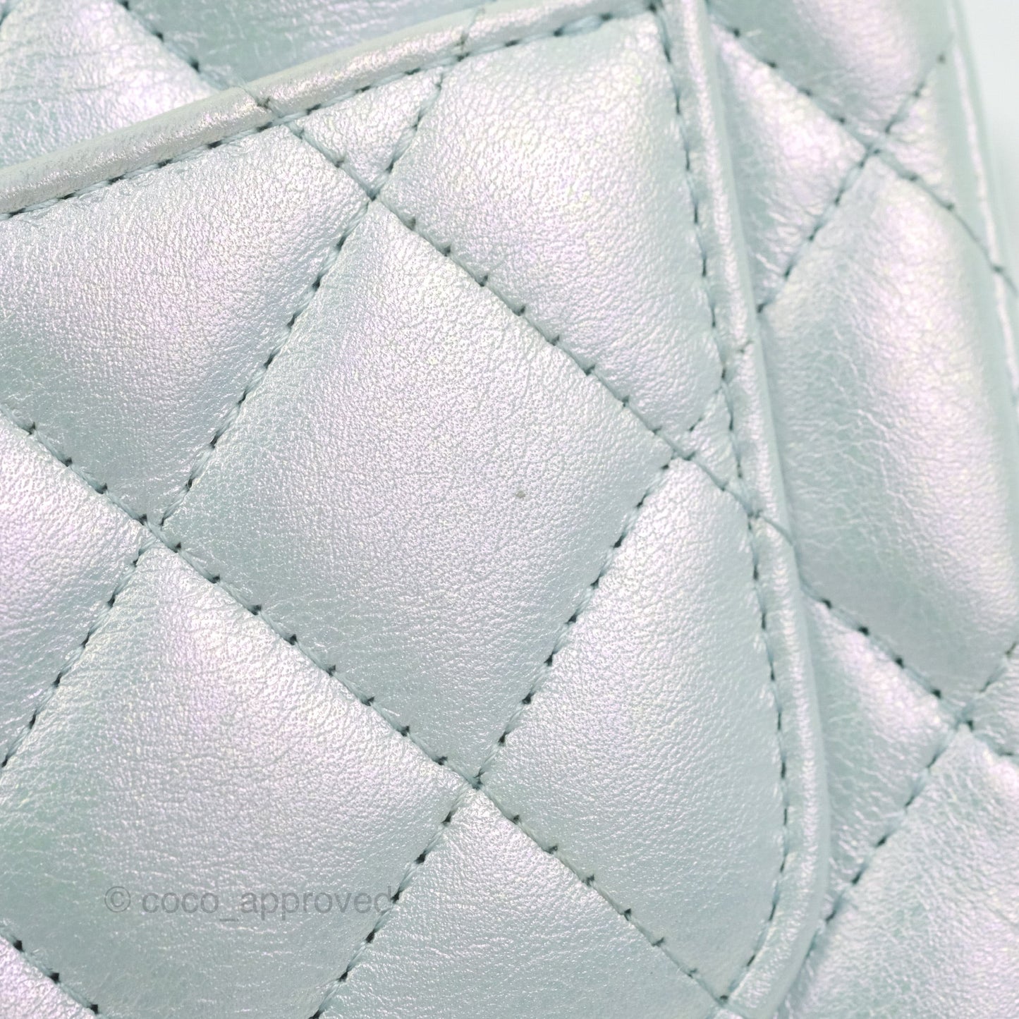 Chanel Mini Square Quilted Iridescent Icy Blue Silver Hardware