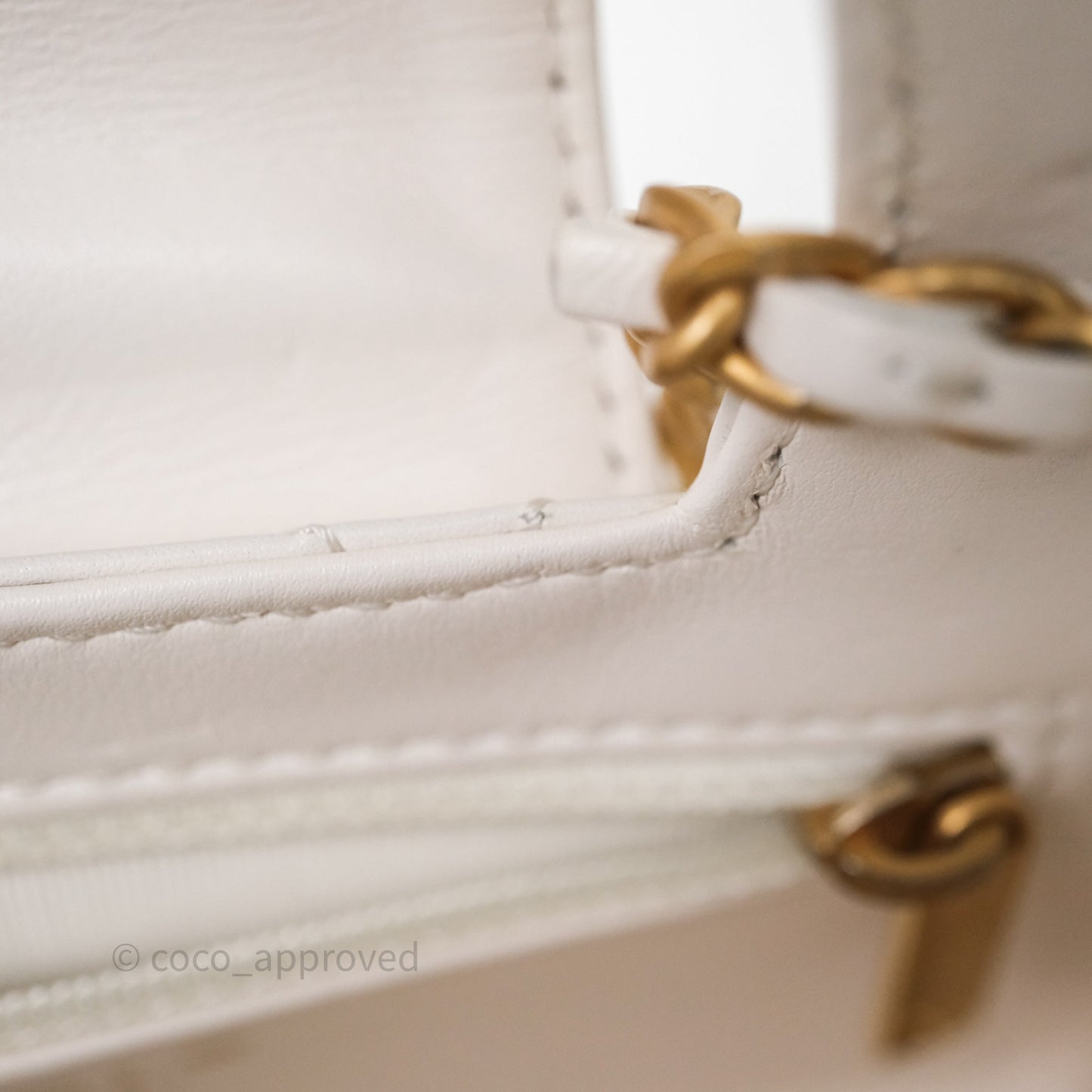 Chanel Kelly Bag Quilted White Lambskin Aged Gold Hardware