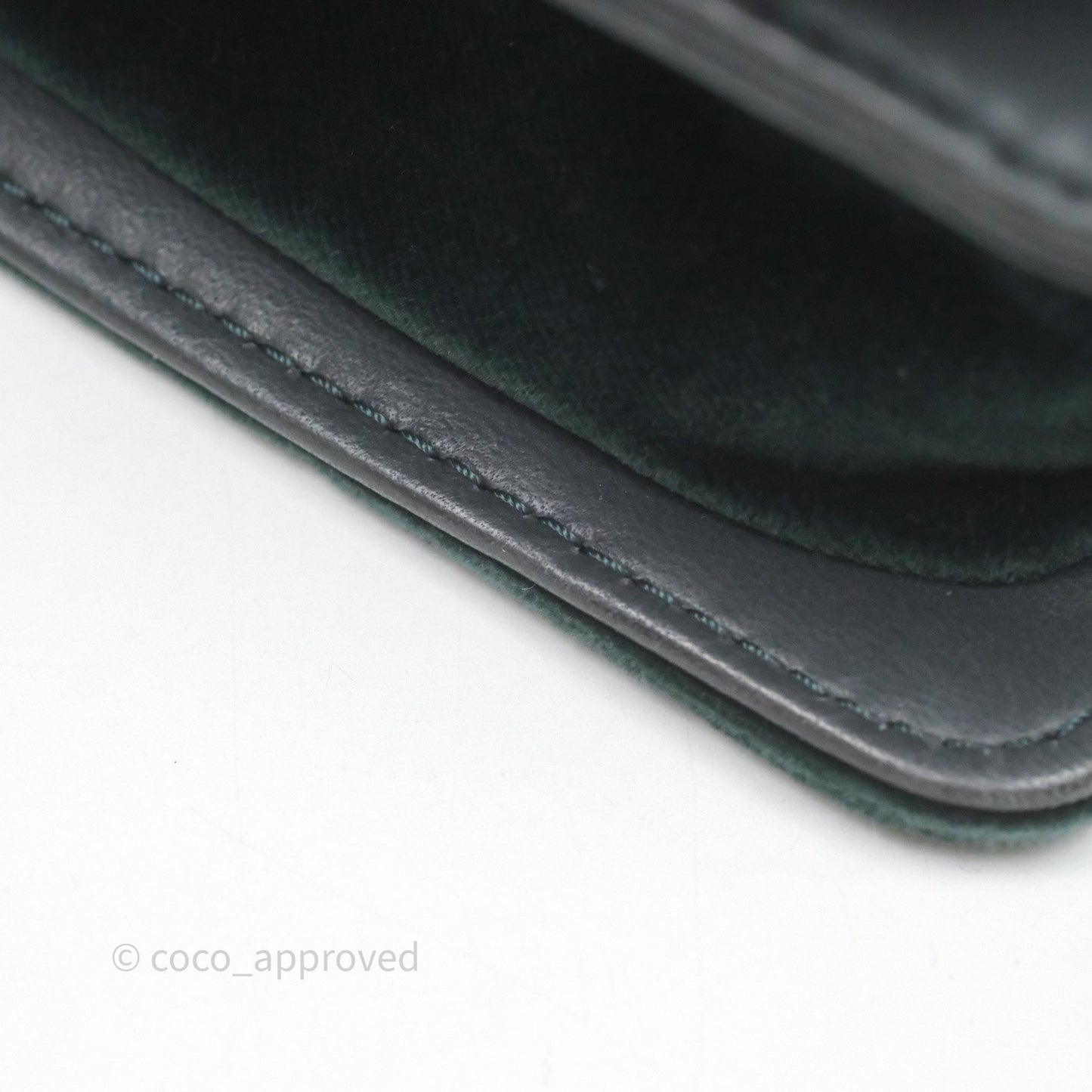 Chanel Small Boy Quilted Dark Green Velvet Ruthenium Hardware