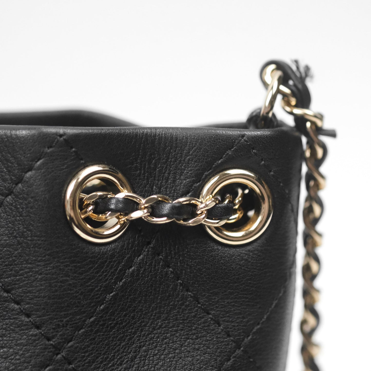 Chanel Quilted Drawstring Bucket Bag Black Calfskin Gold Hardware