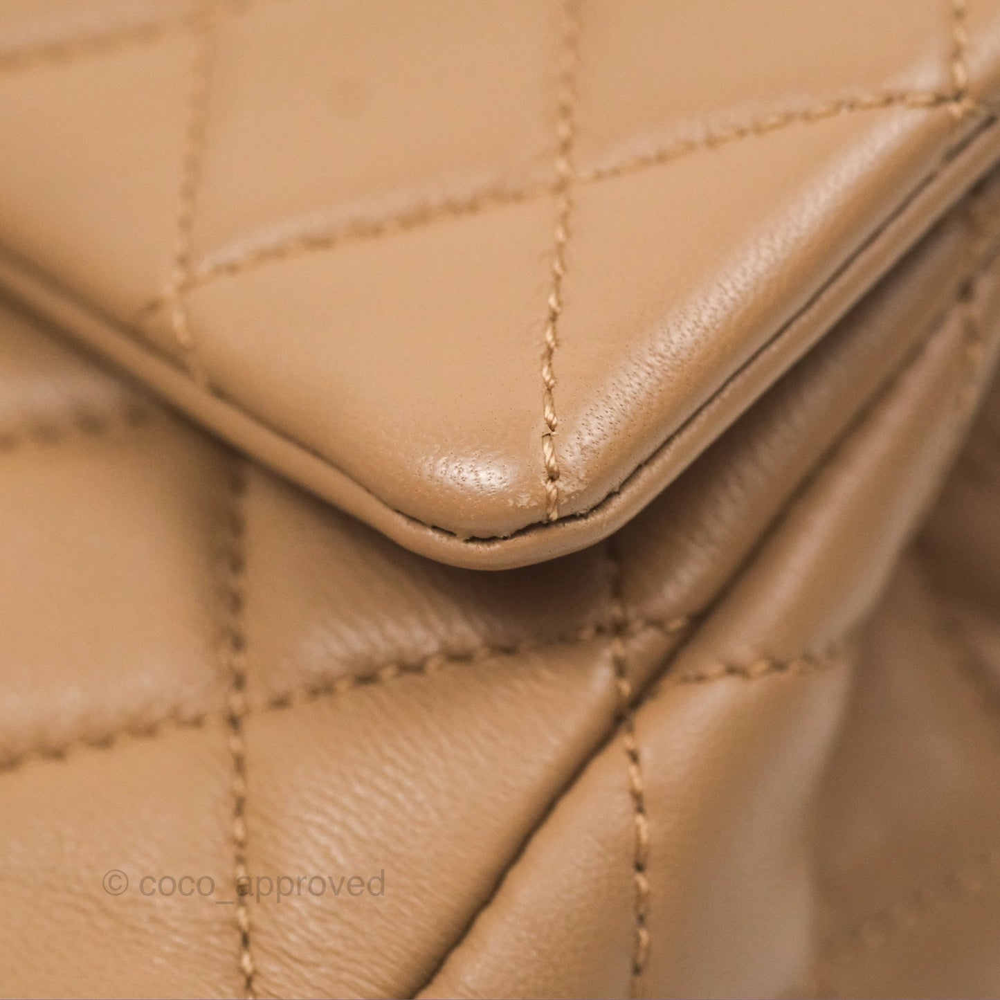 Chanel Mini Rectangular Pearl Crush Quilted Beige Lambskin Aged Gold Hardware