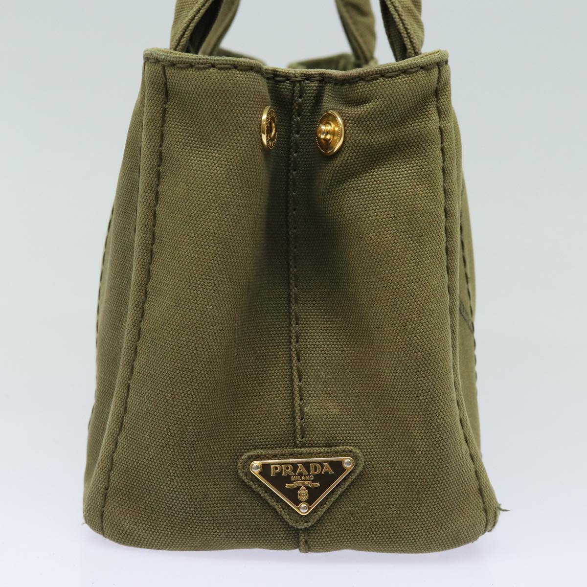 Luxury Prada Canapa PM Hand Bag Canvas 2way Khaki Gold  84641