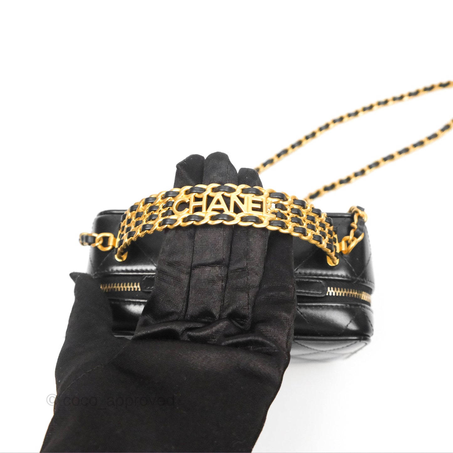 Chanel Top Handle Vanity Case Black Shiny Lambskin Aged Gold Hardware
