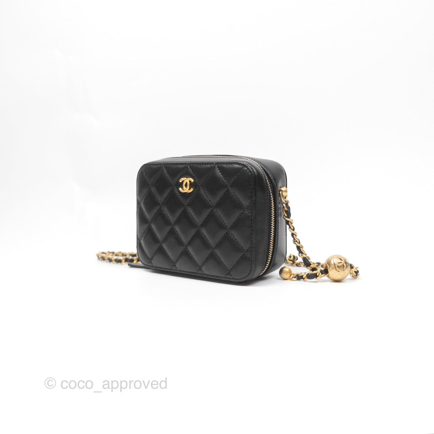 Chanel Pearl Crush Mini Camera Case Quilted Black Lambskin Aged Gold Hardware