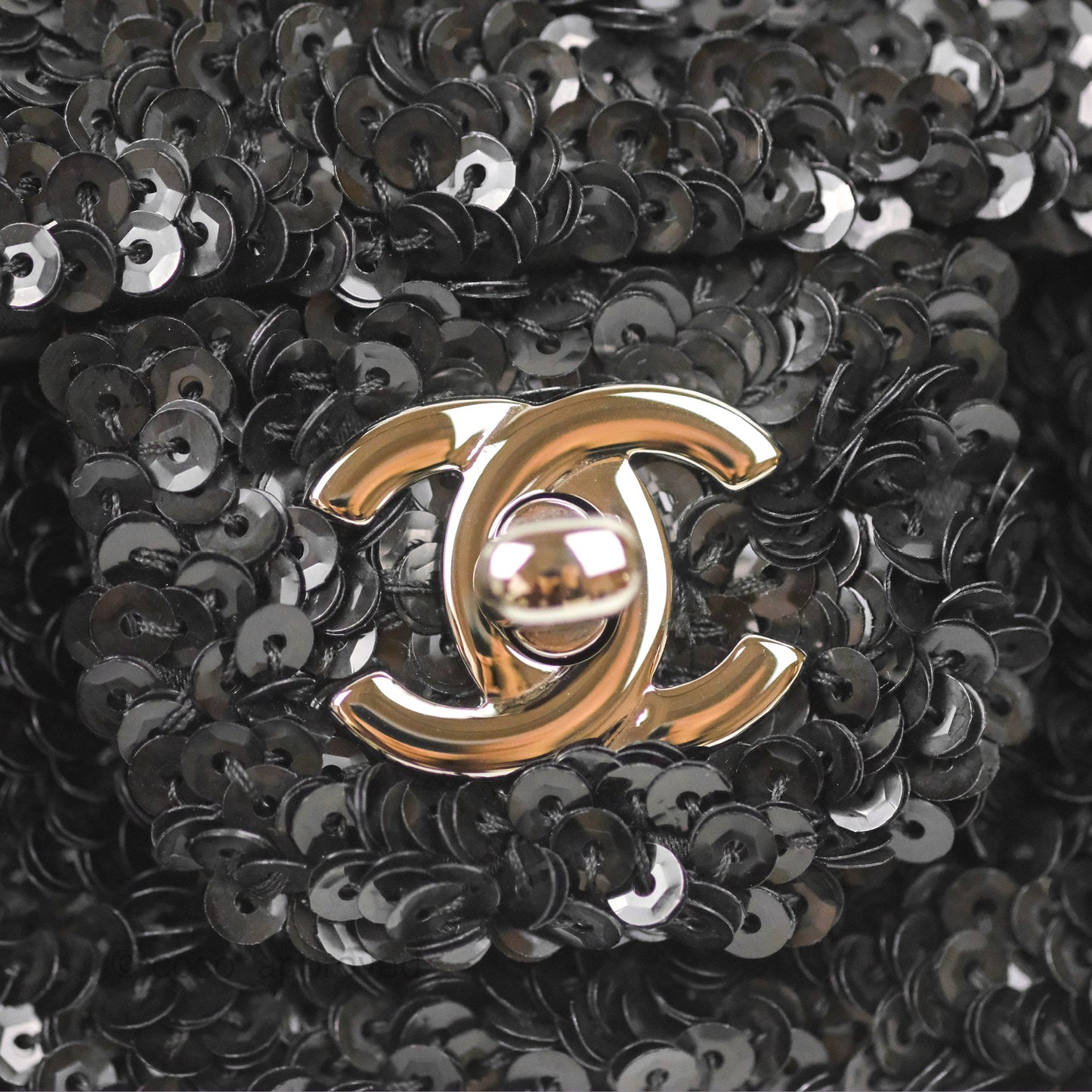 Chanel East West Flap Bag Black Sequin Dark Silver Hardware