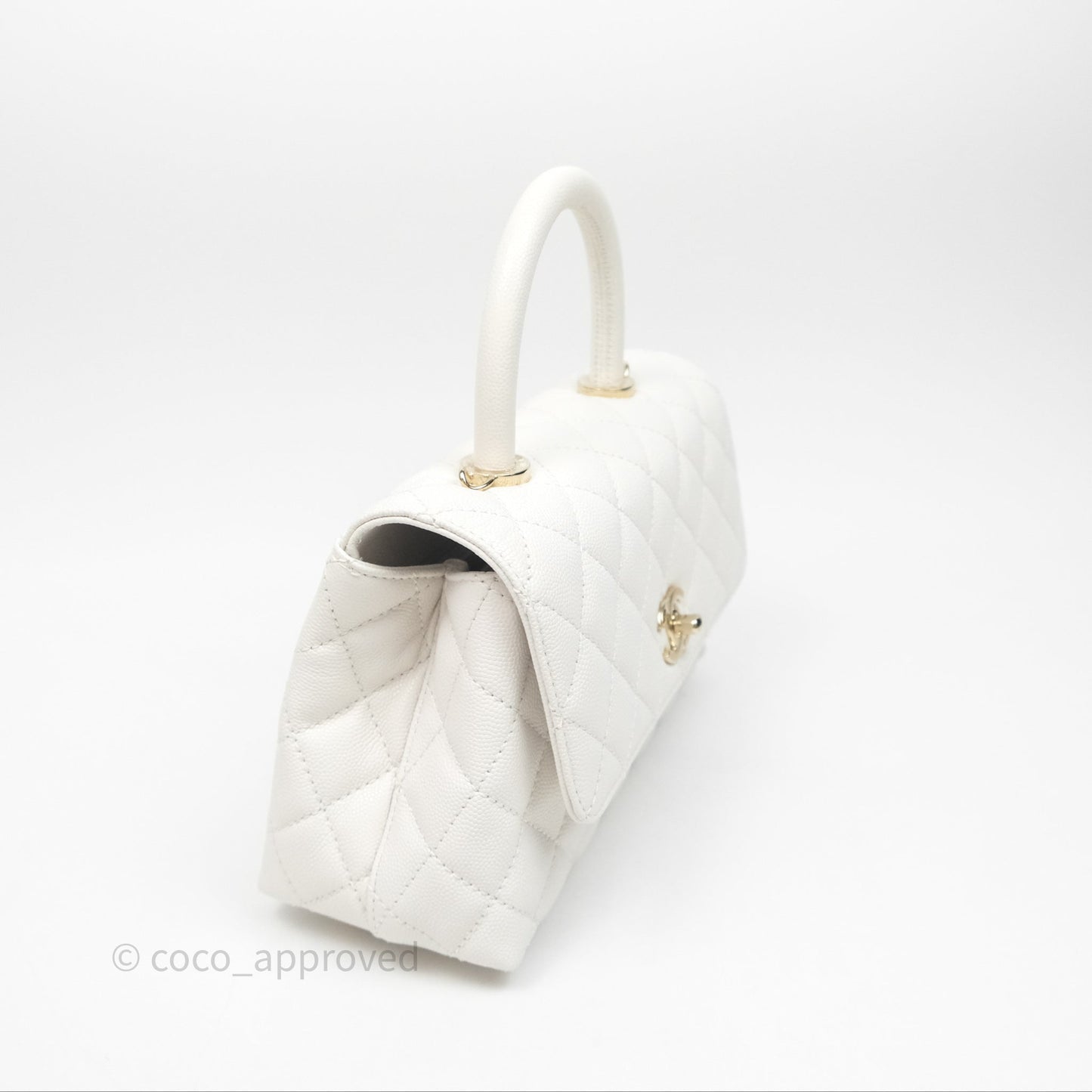 Chanel Small Coco Handle Quilted White Caviar Gold Hardware