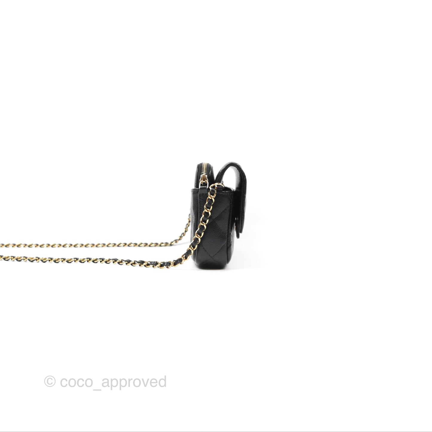 Chanel Classic Flap Phone Holder With Chain Black Caviar Gold Hardware 22A