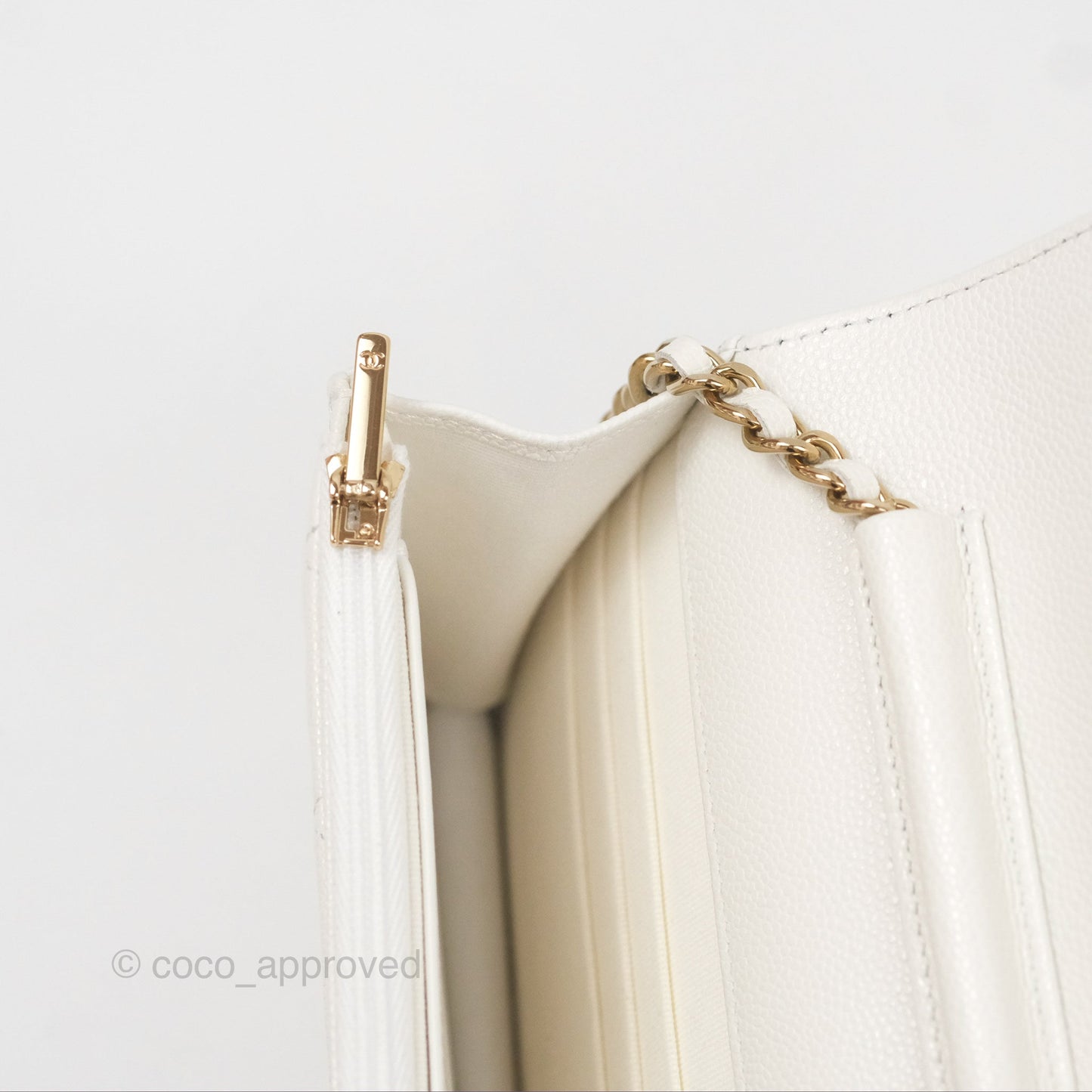 Chanel Quilted Classic Wallet on Chain WOC White Caviar Gold Hardware