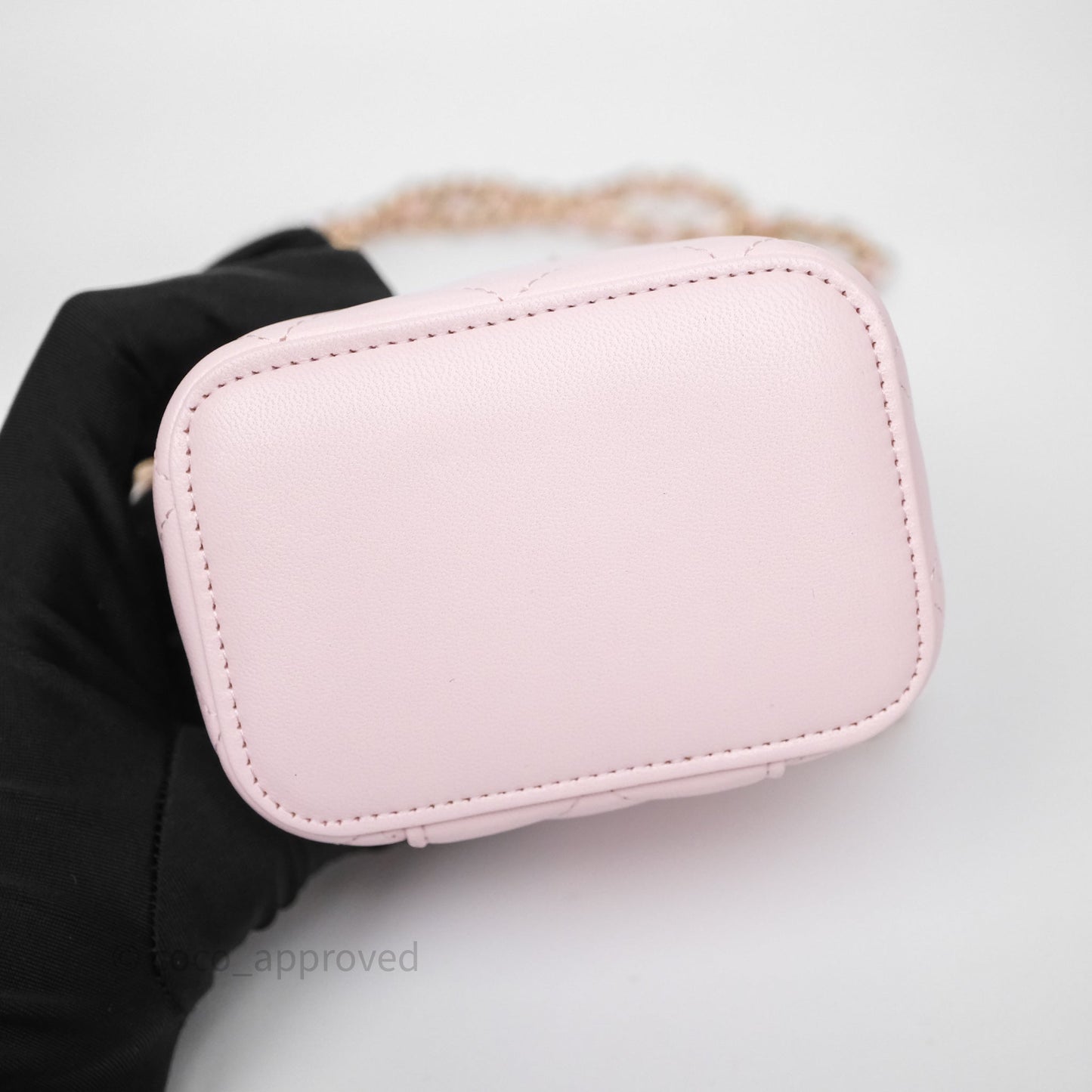 Chanel Mini Top Handle Vanity With Chain Pink Lambskin Gold Hardware