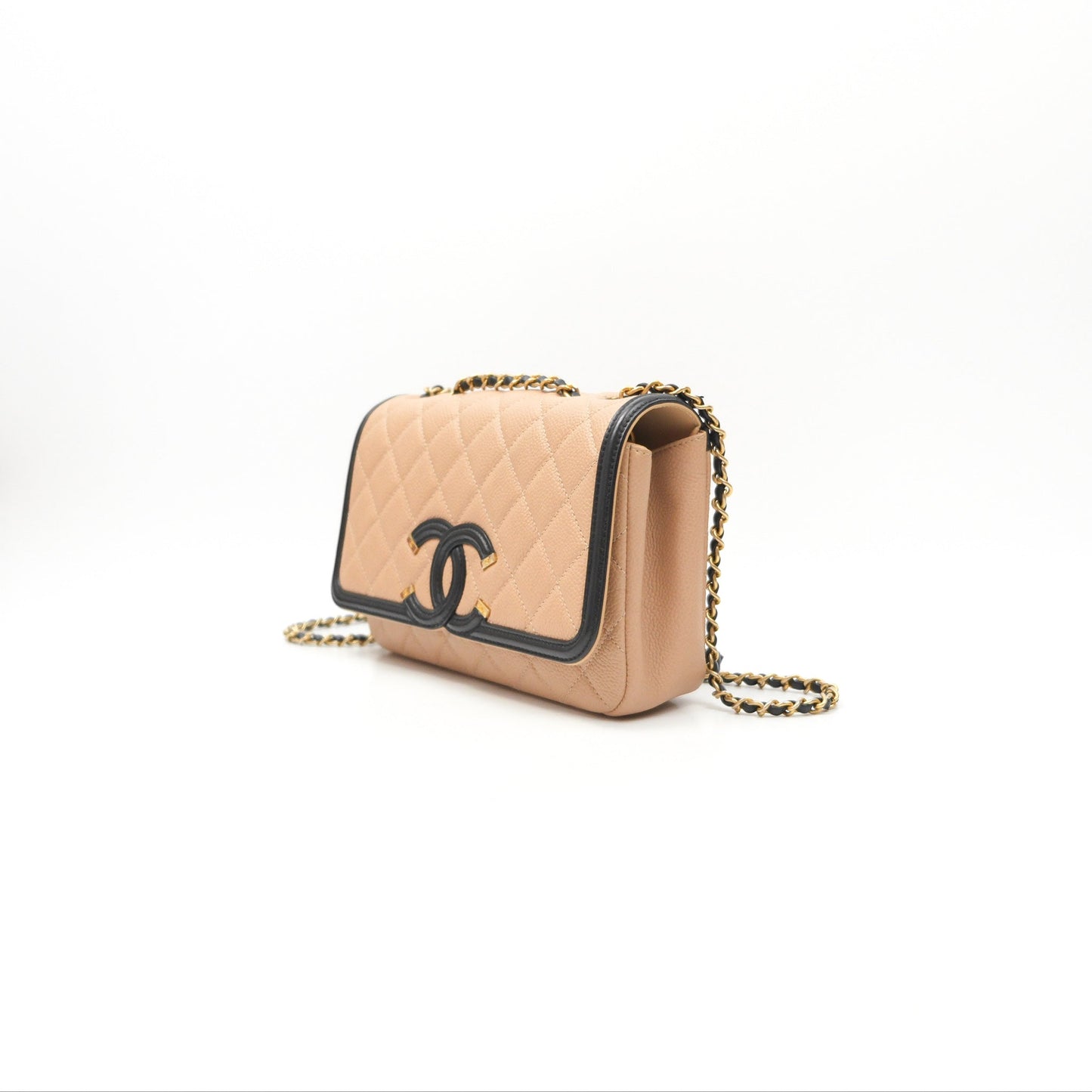 Chanel Quilted Small CC Filigree Flap Beige Black Caviar