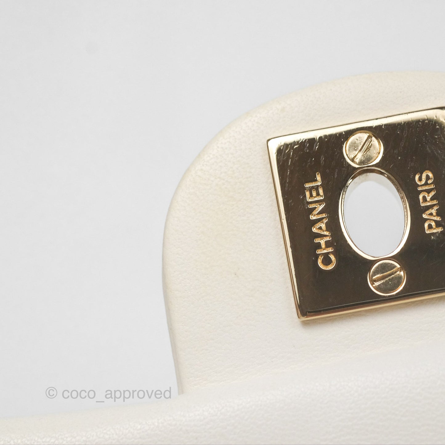 Chanel Small Logo Pearl Chain Flap Bag White Lambskin Gold Hardware