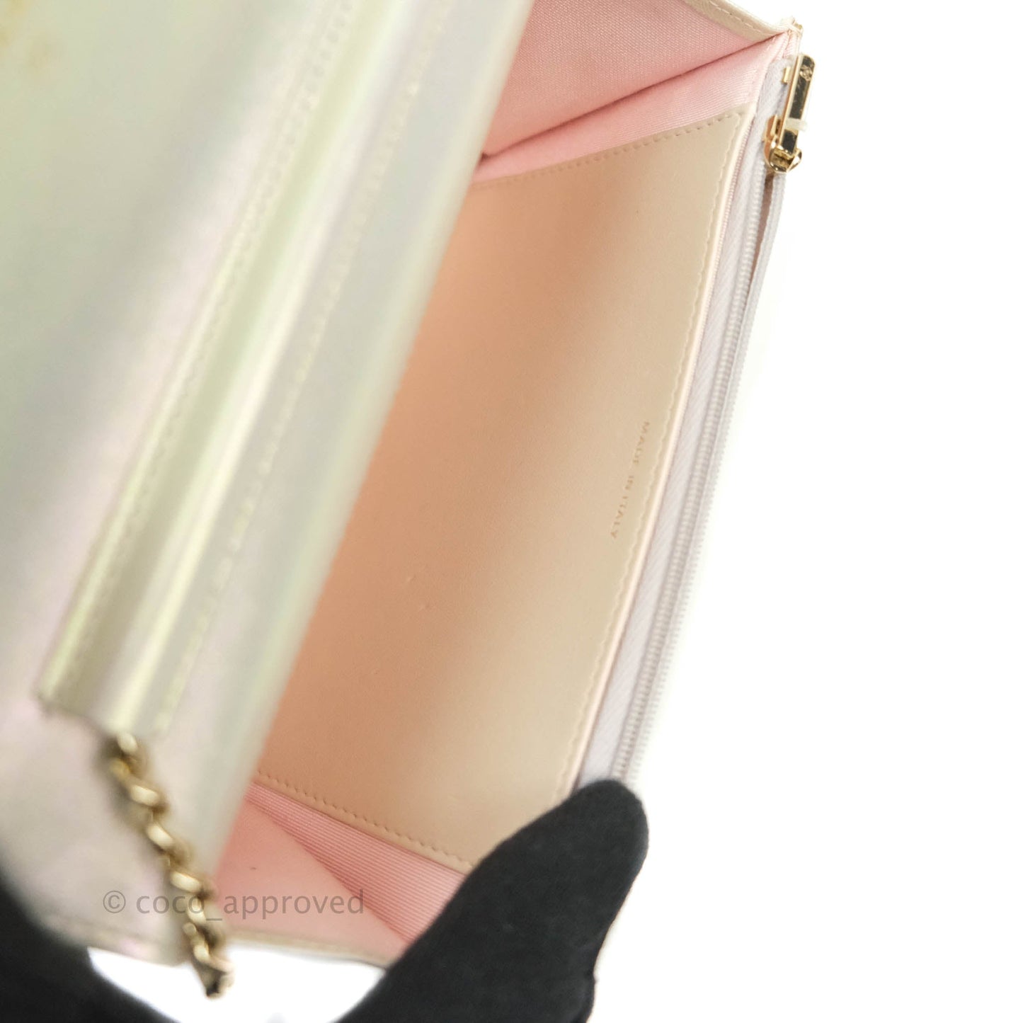 Chanel Quilted Wallet on Chain WOC Iridescent Ivory Light Gold Hardware