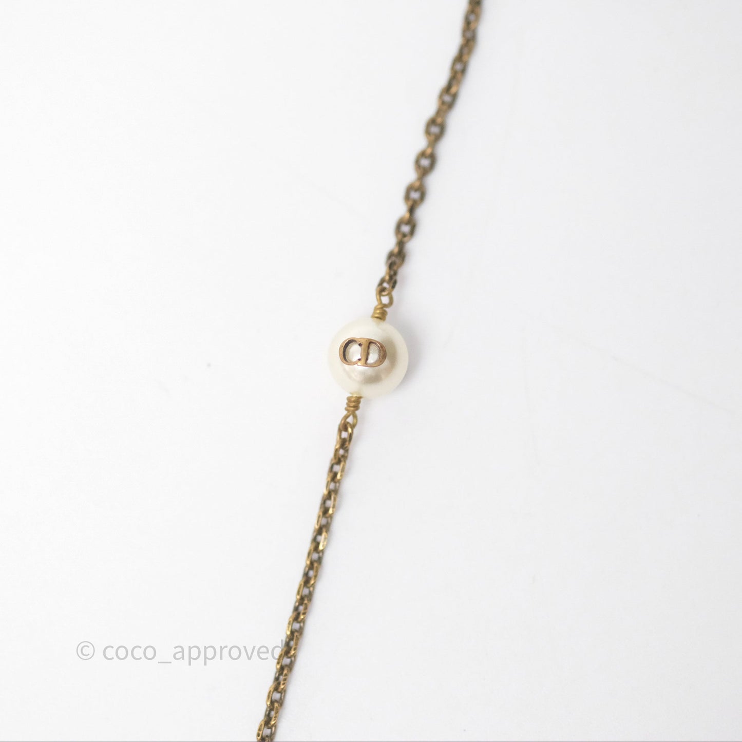 Christian Dior Pearl Crystal Bee Long Necklace Aged Gold Tone
