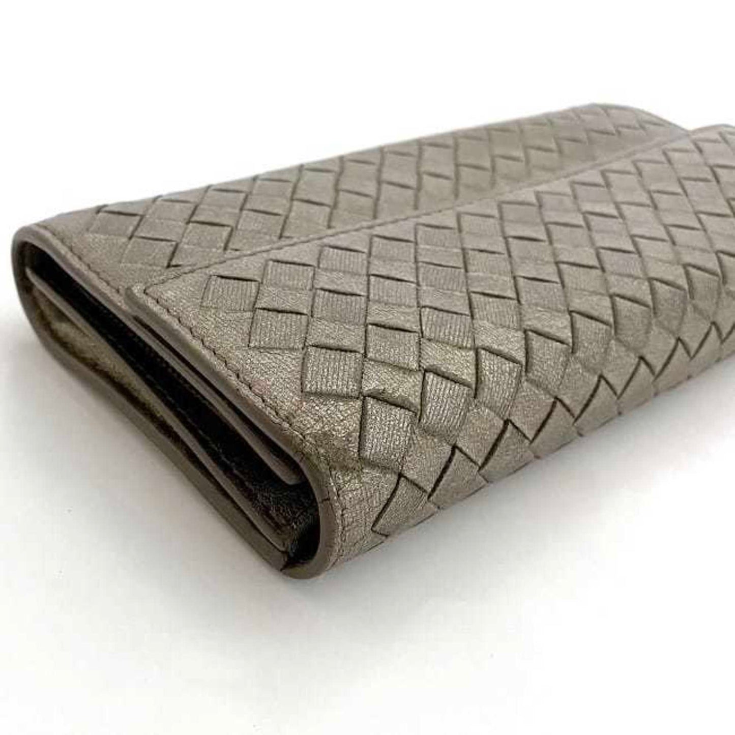 Luxury Bottega Veneta Intrecciato  Metallic Leather Long Wallet (Bi-Fold) ()