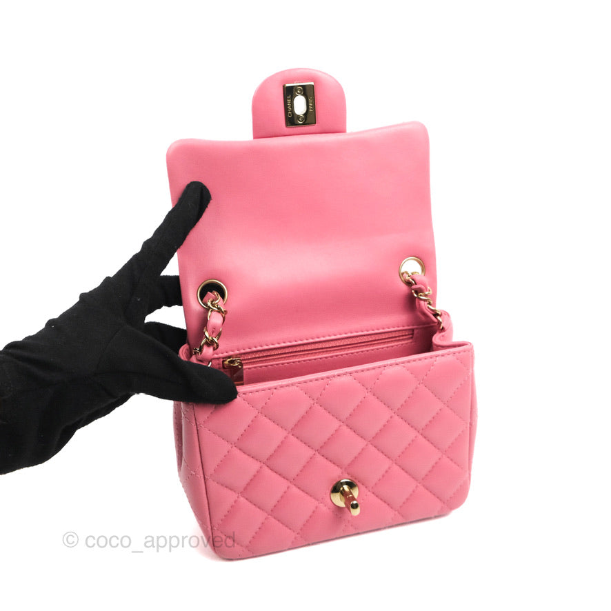 Chanel Mini Square Flap Pink Lambskin Gold Hardware