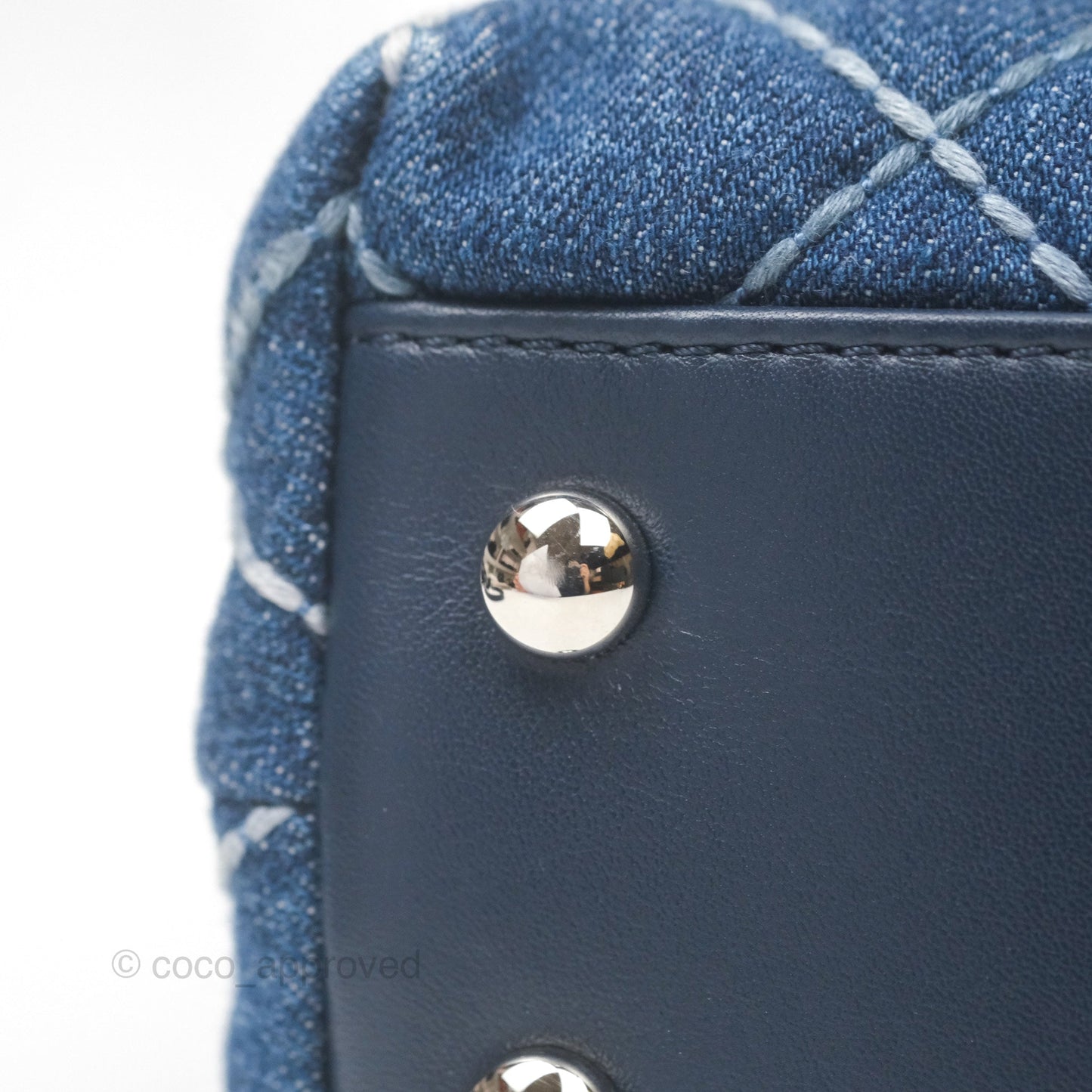 Chanel Small Coco Handle Quilted Contrast Stitch Denim Silver Hardware