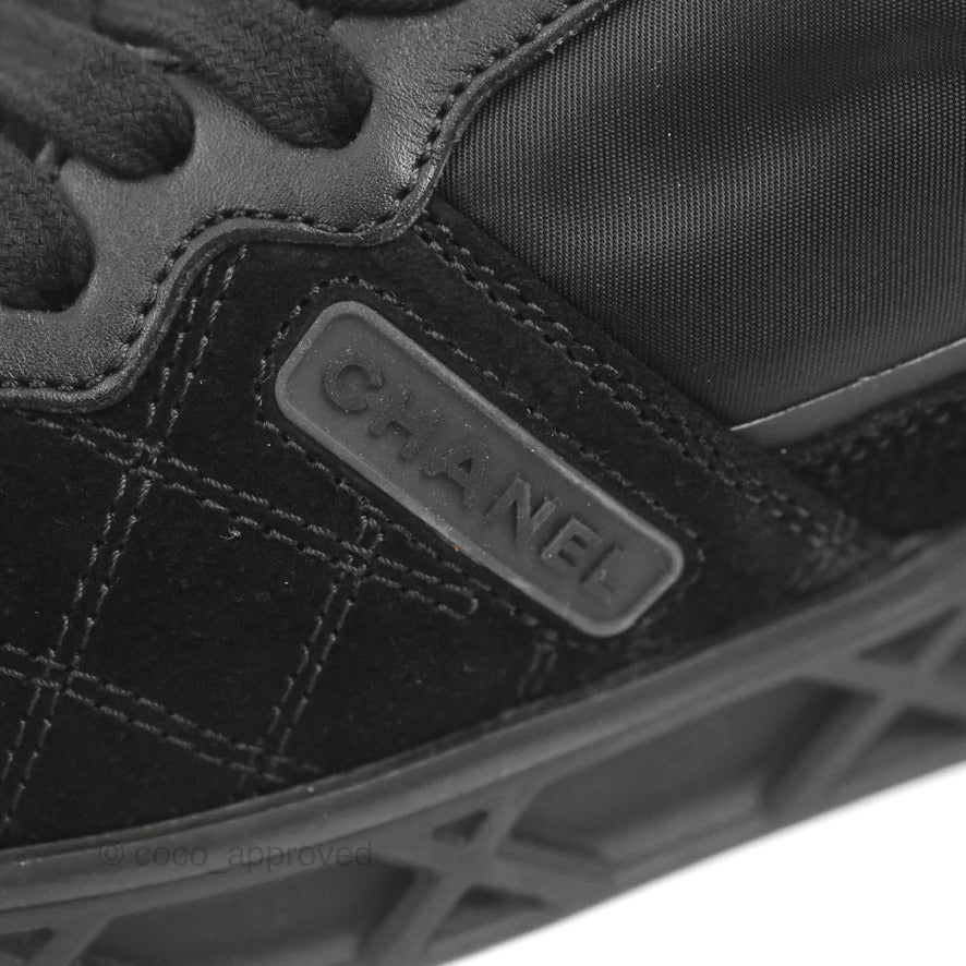 Chanel Suede Quilted Low Top Sneakers Black Size 37.5