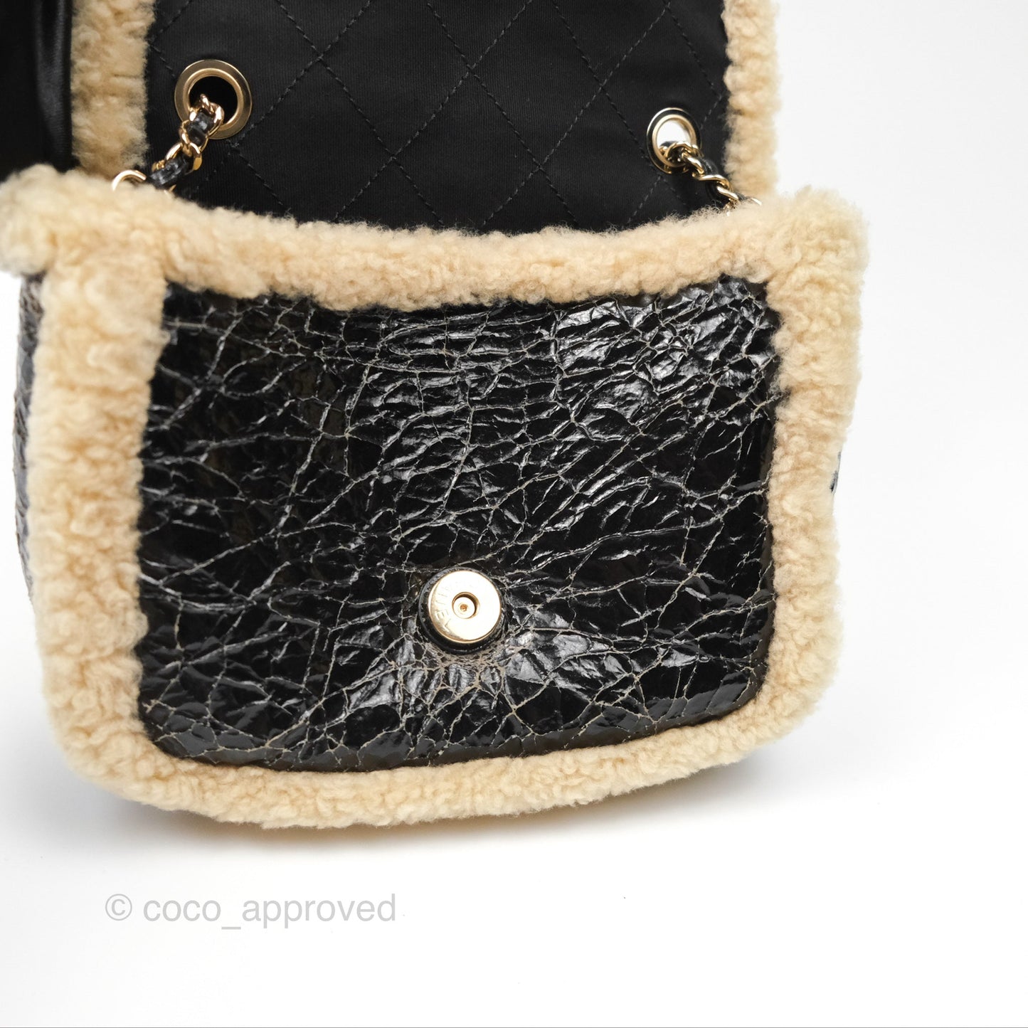 Chanel Mania CC Shearling Flap Bag Black Crumpled Glazed Sheepskin