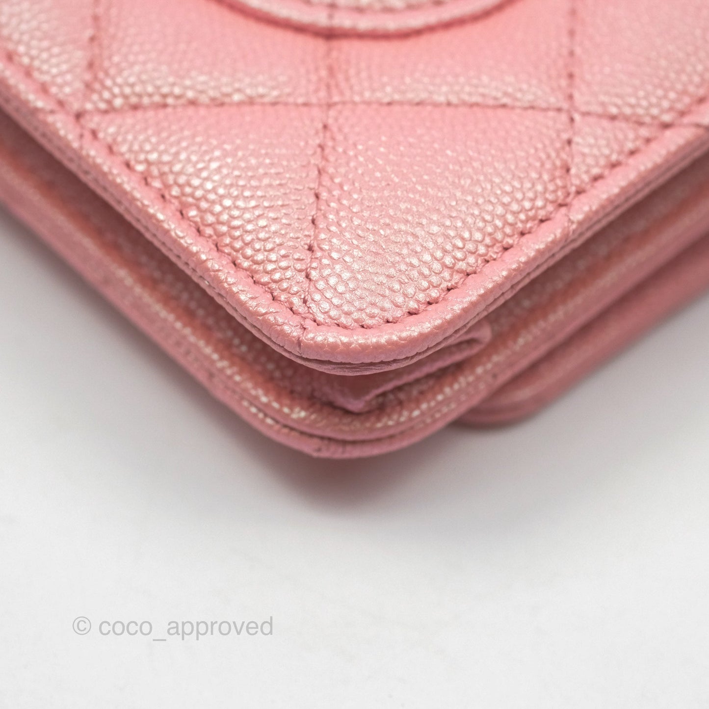 Chanel Classic Quilted Wallet on Chain WOC Iridescent Pink Caviar Gold Hardware