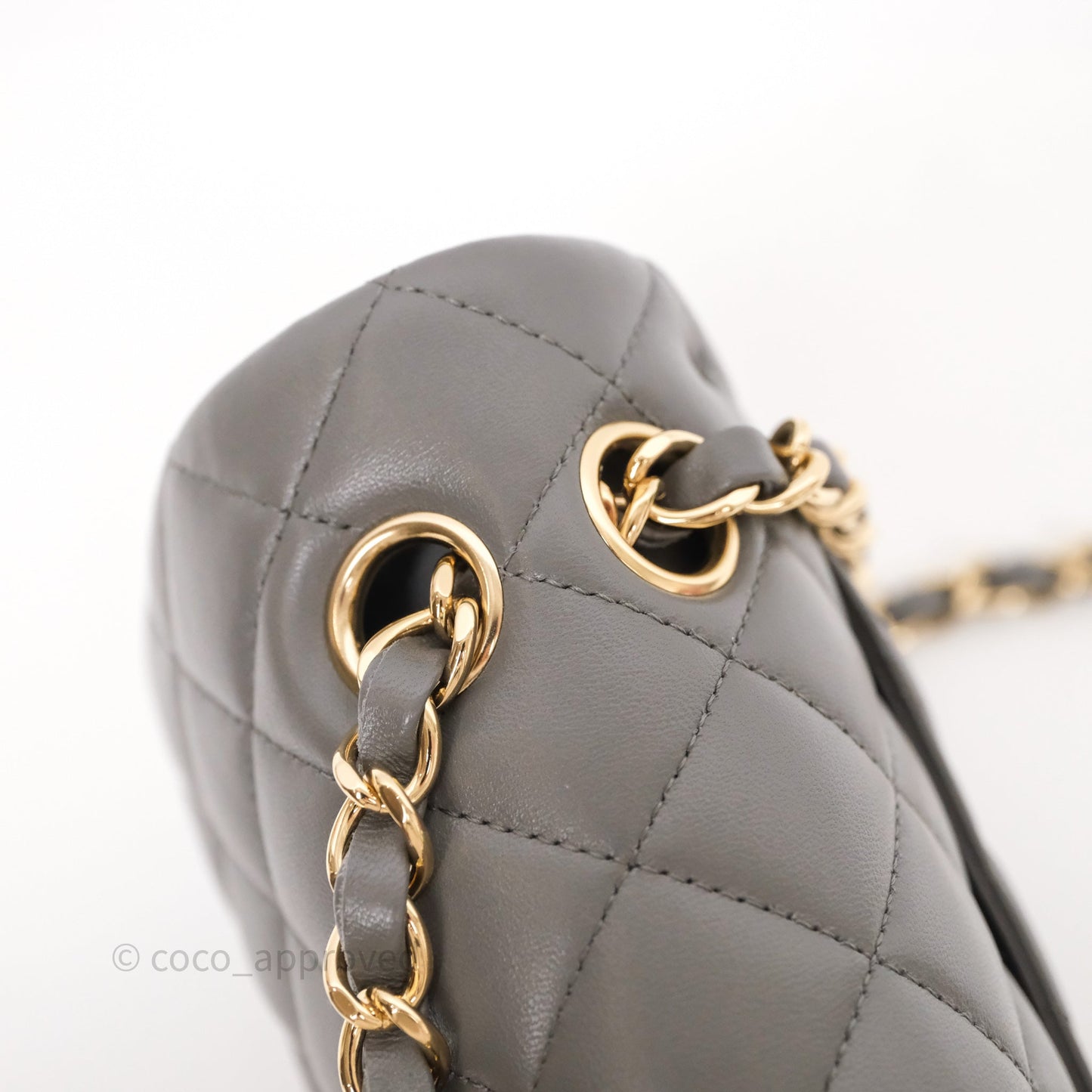 Chanel Small Quilted Classic Flap Grey Lambskin Light Gold Hardware