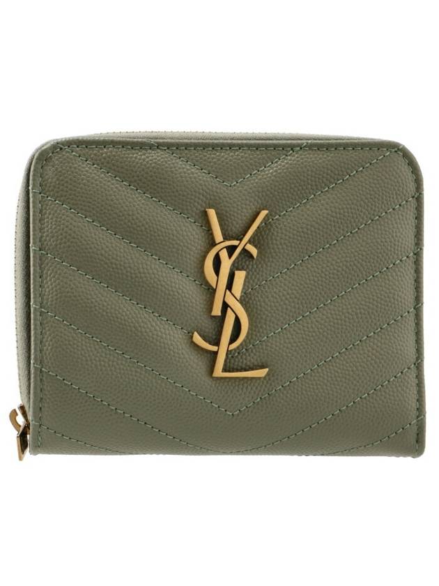 Luxury Saint Laurent Monogram Compact Zipper Half Wallet Green