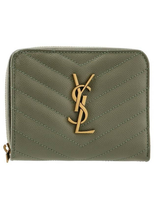 Luxury Saint Laurent Monogram Compact Zipper Half Wallet Green
