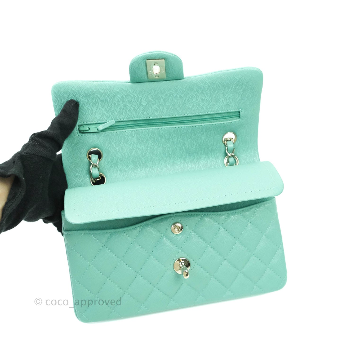 Chanel Classic Small S/M Flap Tiffany Blue Mint Caviar Gold Hardware 21S