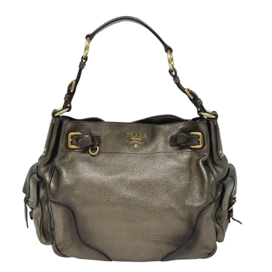 Luxury Prada Shoulder Bag Leather Silver  84946