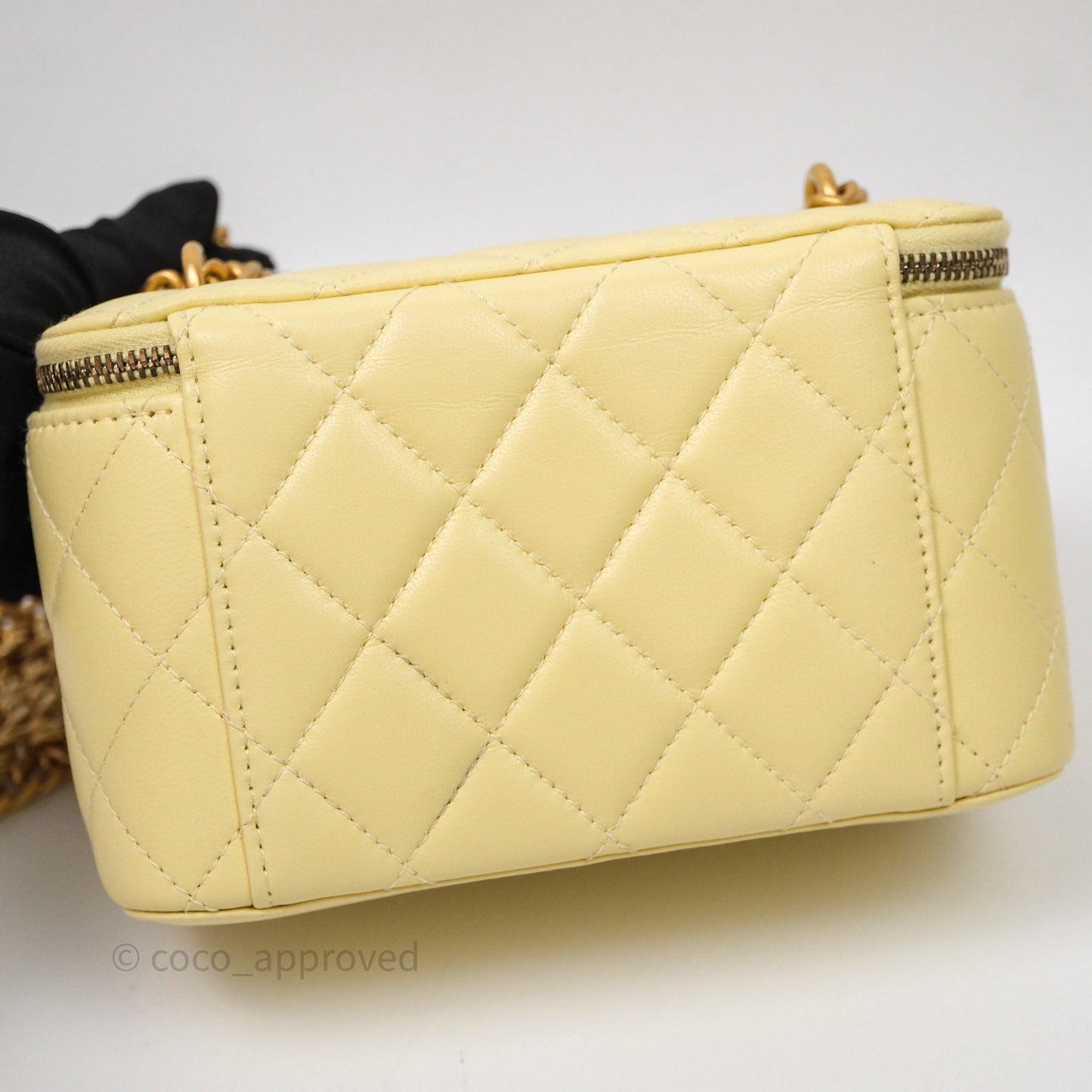 Chanel Quilted Vanity Rectangular with Camellia Adjustable Chain Yellow Lambskin