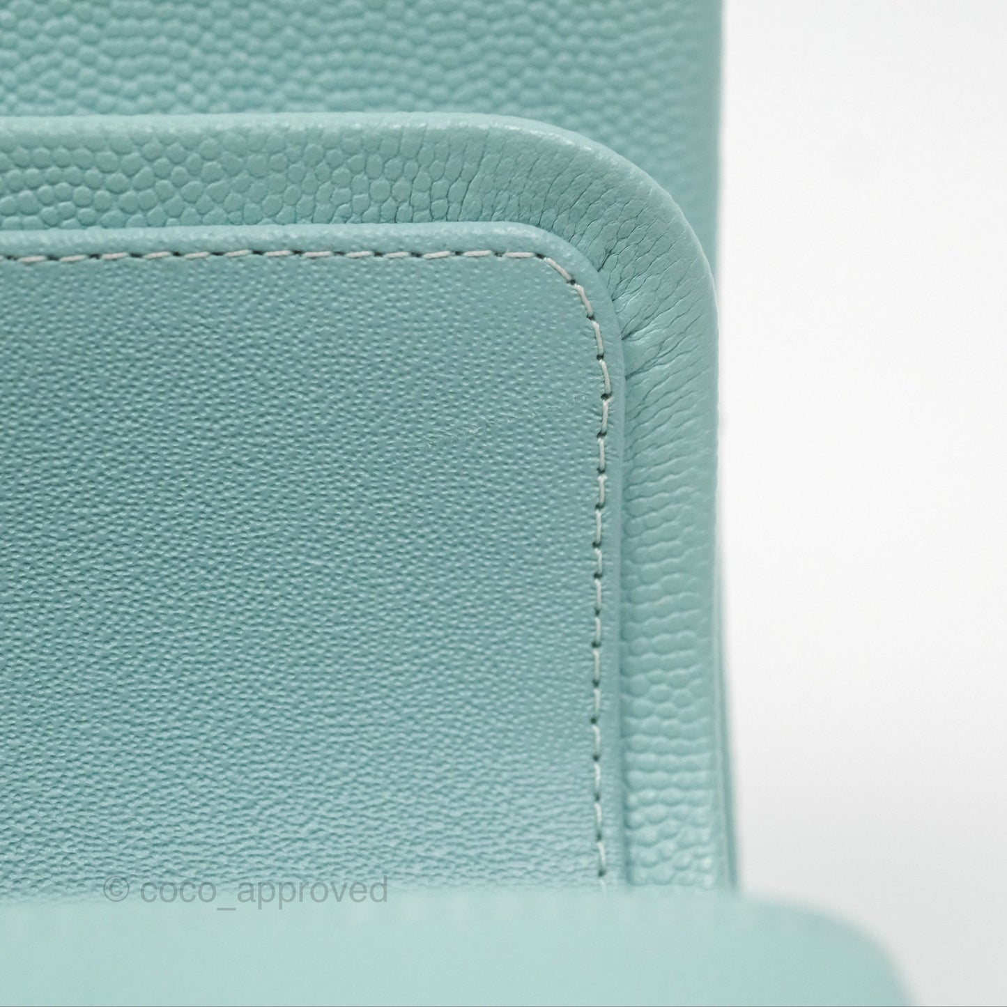 Chanel Small Classic Quilted Flap Tiffany Green Caviar Gold Hardware