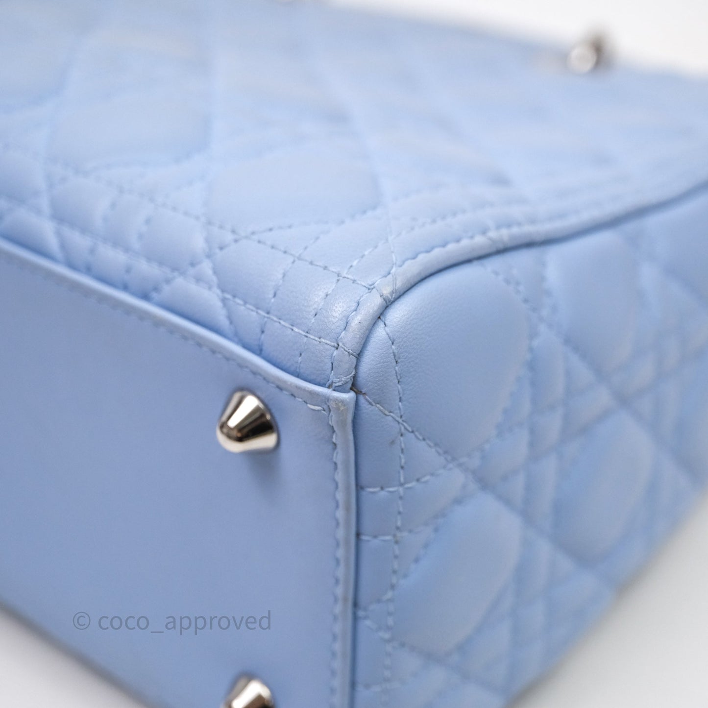 Christian Dior Large Lady Dior Cannage Blue Lambskin Silver Hardware