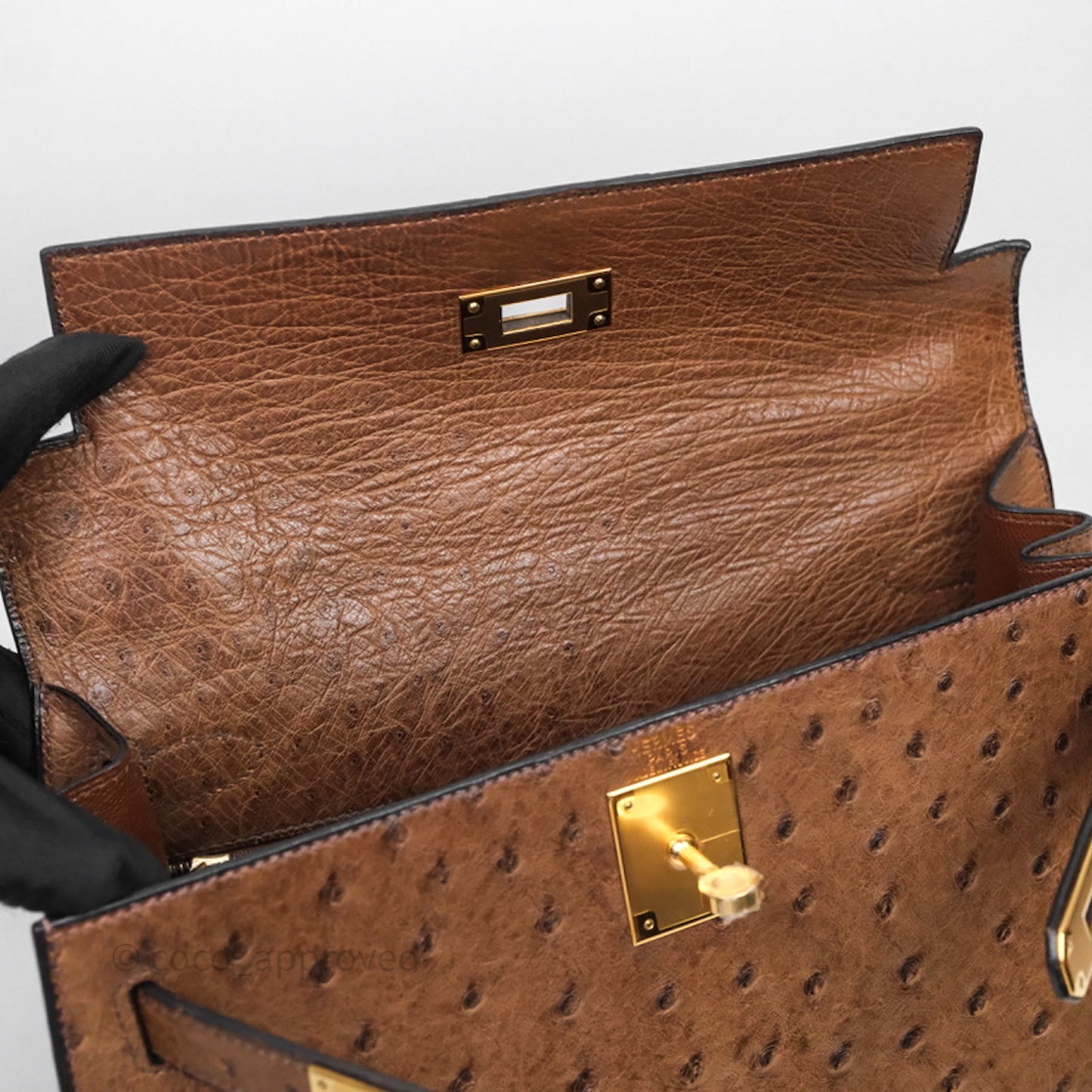 Hermès Kelly 28 Chocolate Ostrish Sellier Gold Hardware