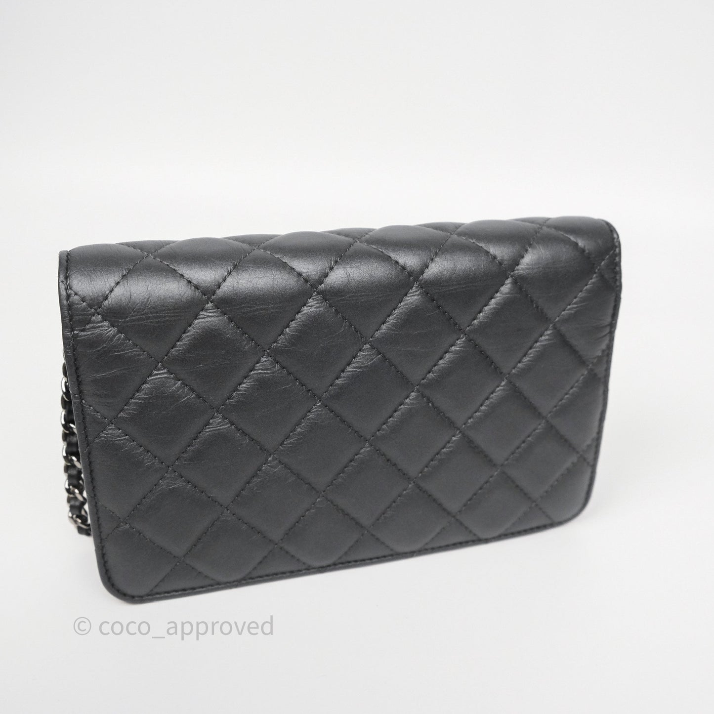 Chanel Tassel Charm Wallet On Chain WOC Iridescent Dark Silver Aged Calfskin